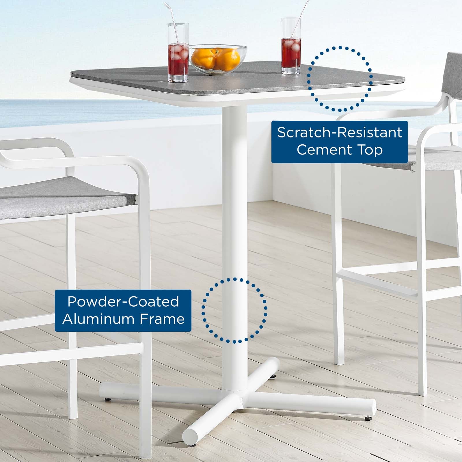 Modway Outdoor Bar Tables - Raleigh 33" Outdoor Bar Table White