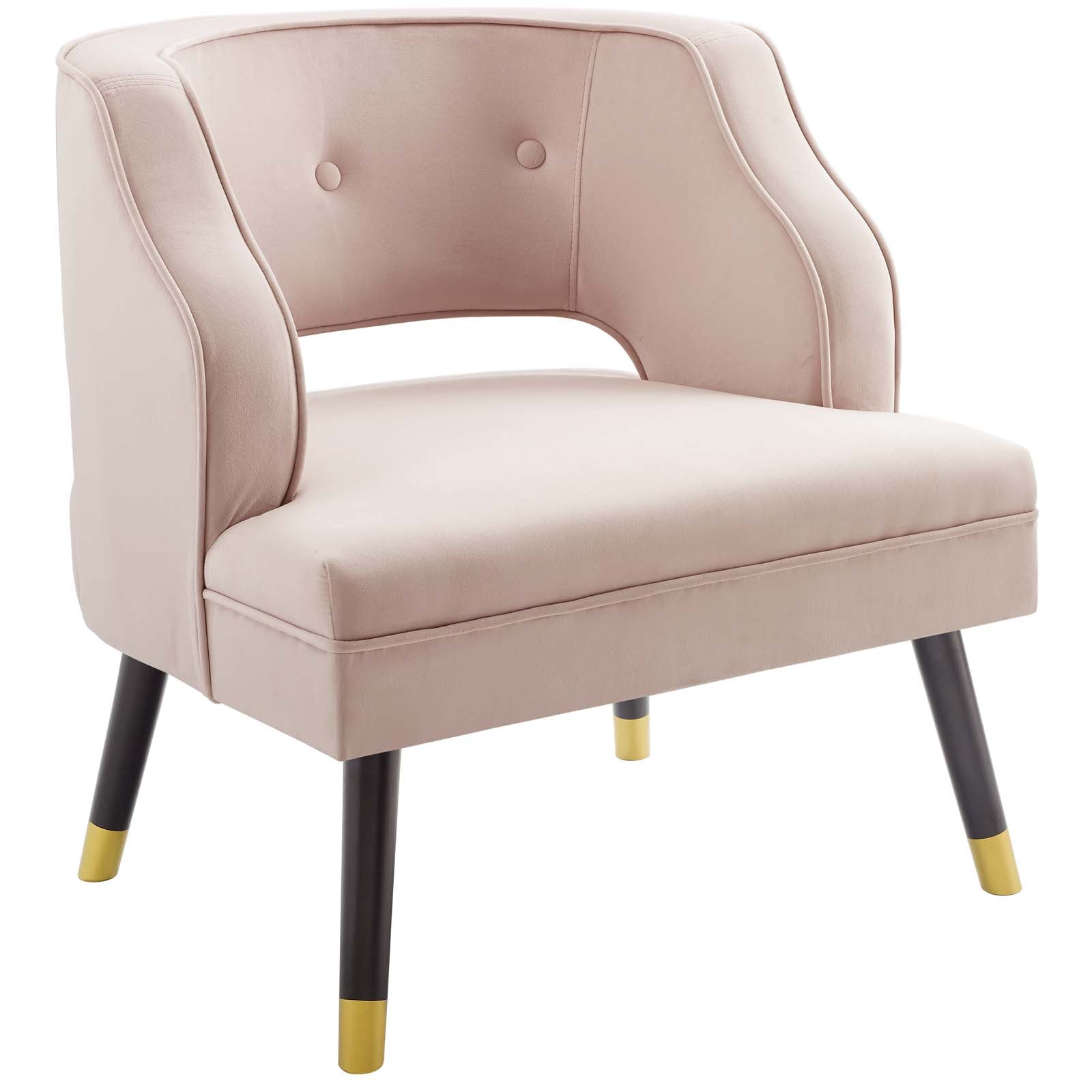 Traipse Button Tufted Open Back Performance Velvet Armchair Pink