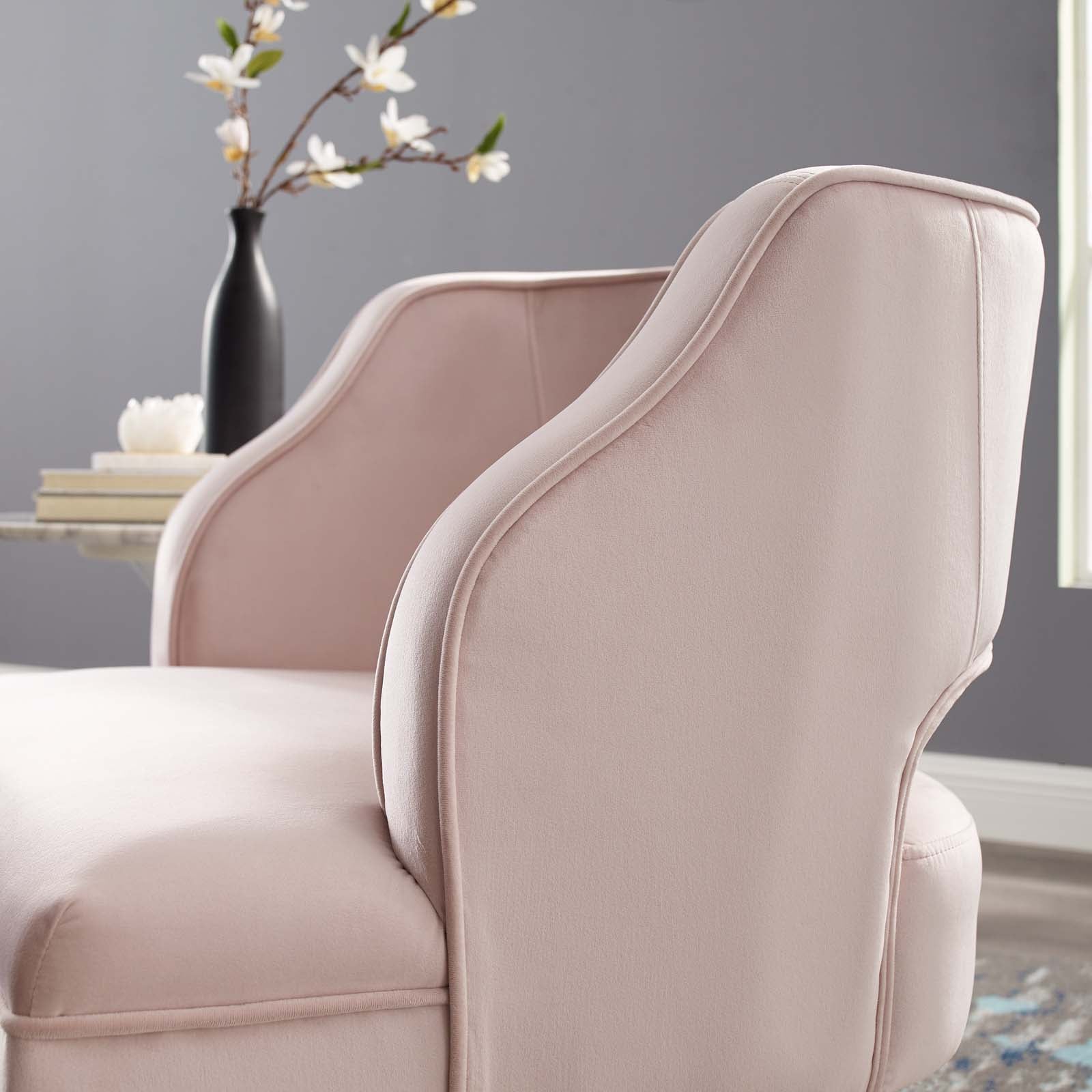 Traipse Button Tufted Open Back Performance Velvet Armchair Pink
