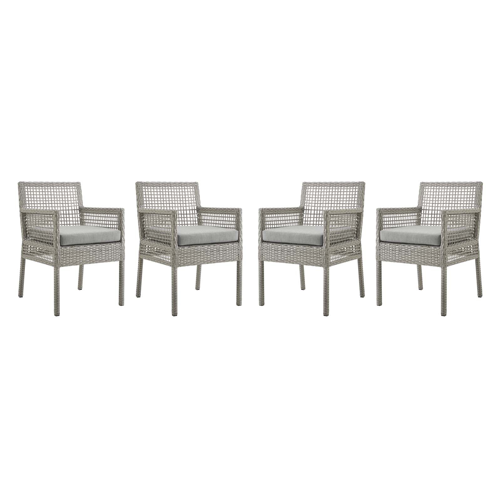 Modway Outdoor Dining Chairs - Aura Dining Armchair Outdoor Patio Wicker Rattan Set of 4 Gray