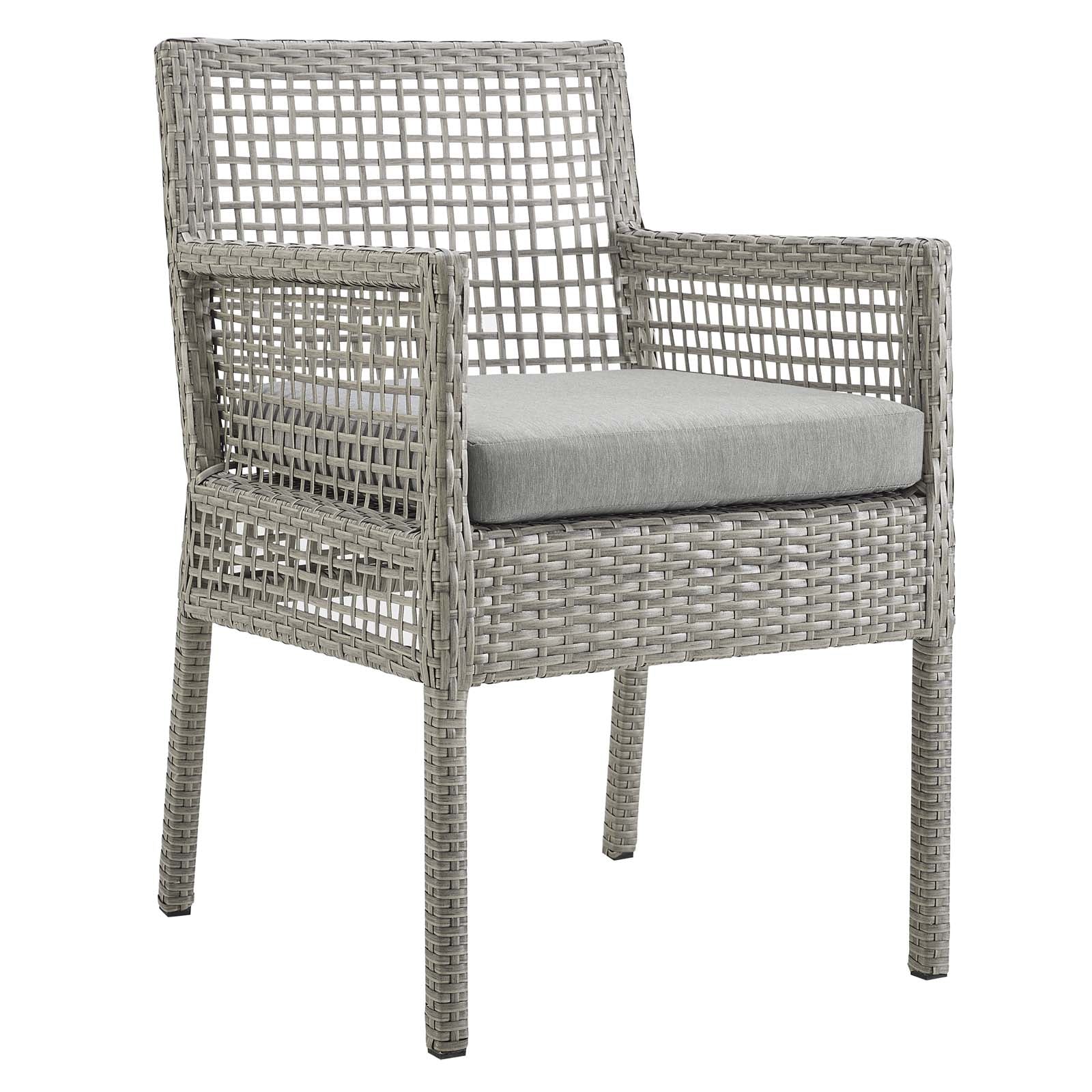 Modway Outdoor Dining Chairs - Aura Dining Armchair Outdoor Patio Wicker Rattan Set of 4 Gray