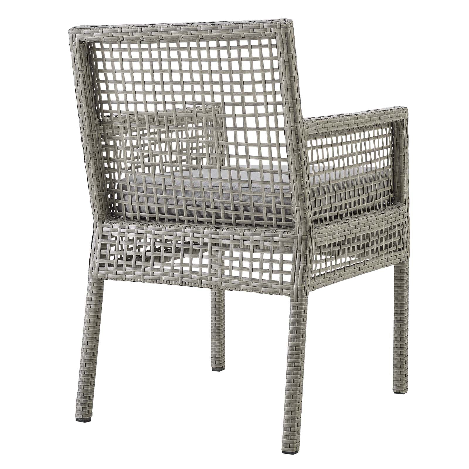 Modway Outdoor Dining Chairs - Aura Dining Armchair Outdoor Patio Wicker Rattan Set of 4 Gray