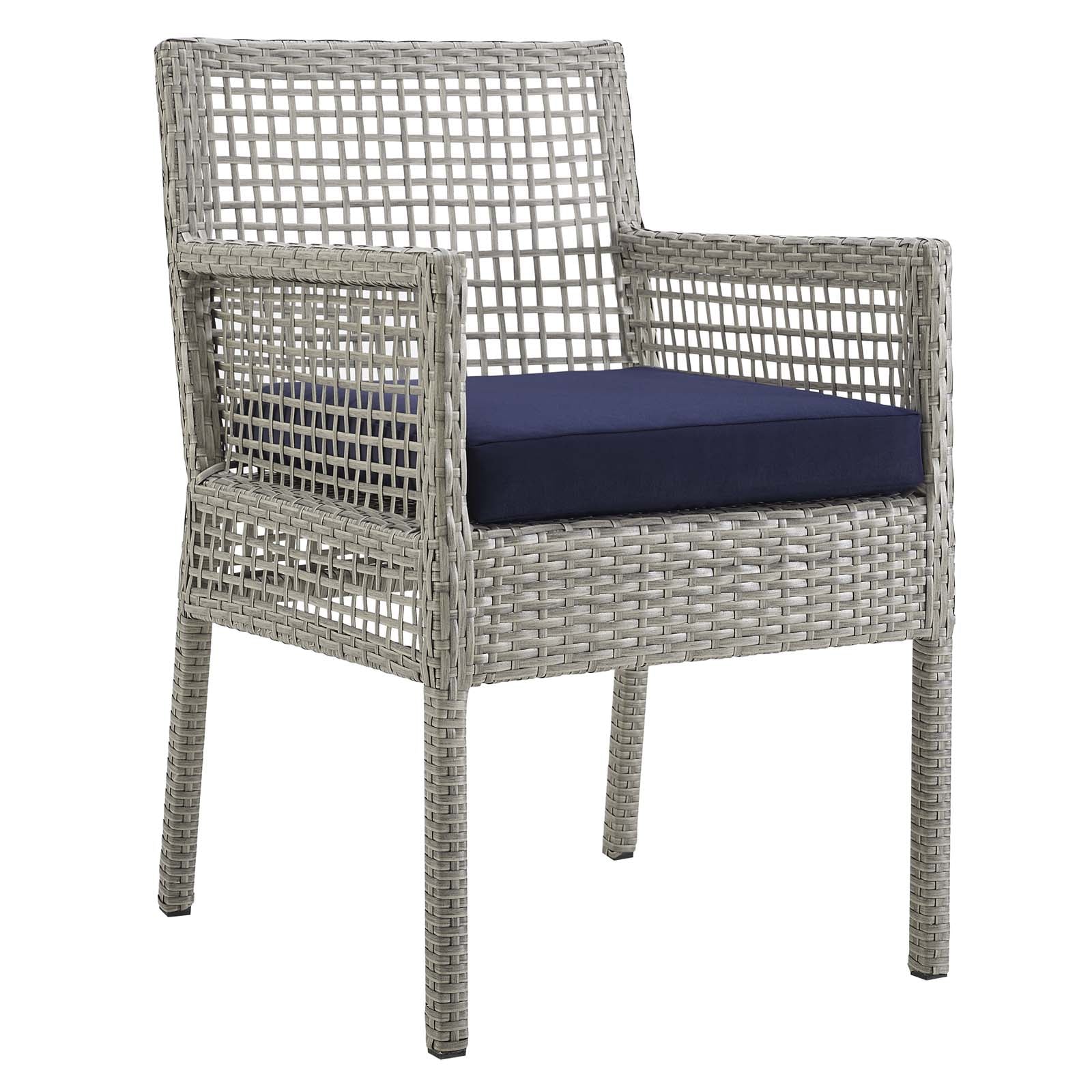Modway Outdoor Dining Chairs - Aura Dining Armchair Outdoor Patio Wicker Rattan Set of 4 Gray Navy
