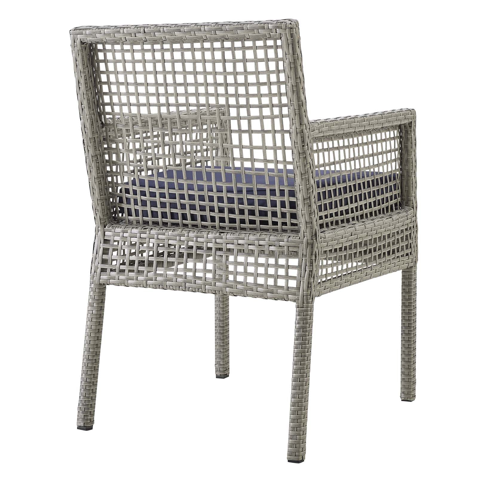 Modway Outdoor Dining Chairs - Aura Dining Armchair Outdoor Patio Wicker Rattan Set of 4 Gray Navy