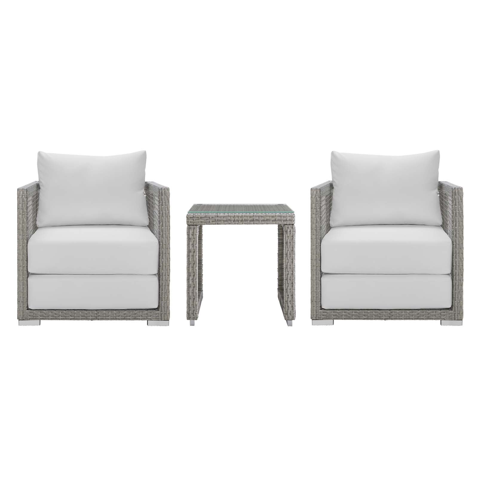 Modway Outdoor Conversation Sets - Aura 3 Piece Outdoor Patio Wicker Set Gray White