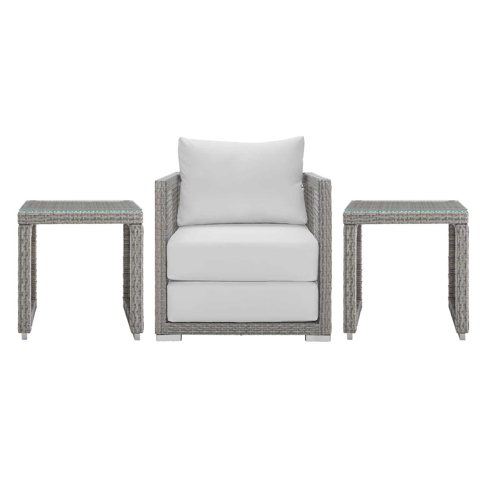 Modway Outdoor Conversation Sets - Aura 3 Piece Outdoor Patio Wicker Rattan Set Gray White 68"