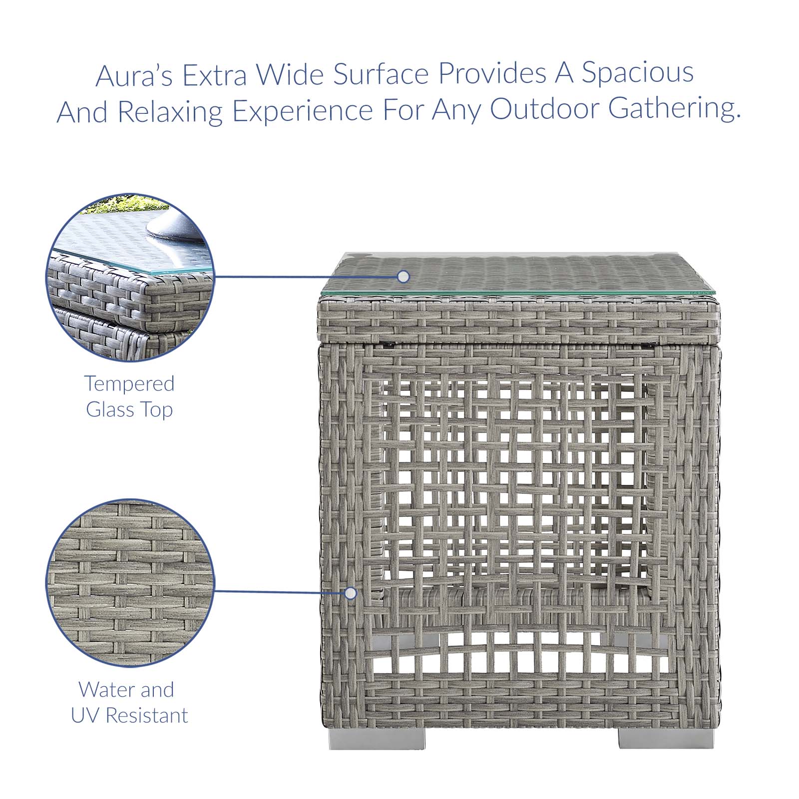 Modway Outdoor Conversation Sets - Aura 3 Piece Outdoor Patio Wicker Rattan Set Gray White 68"