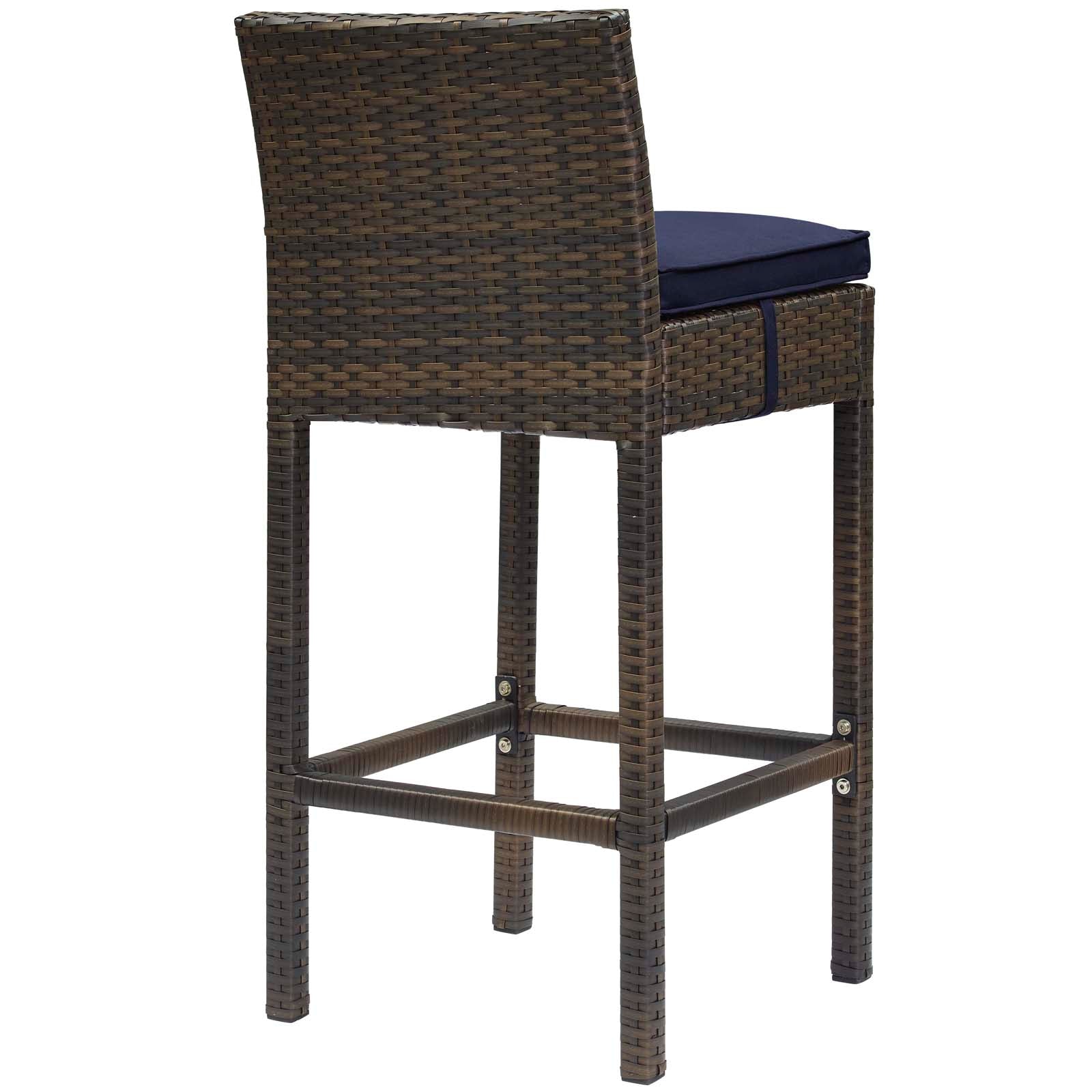 Modway Outdoor Barstools - Conduit Bar Stool Outdoor Patio Wicker Rattan Set of 4 Brown Navy