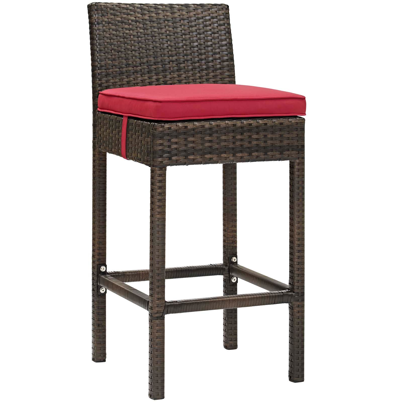 Modway Outdoor Barstools - Conduit Bar Stool Outdoor Patio Wicker Rattan Set of 4 Brown Red