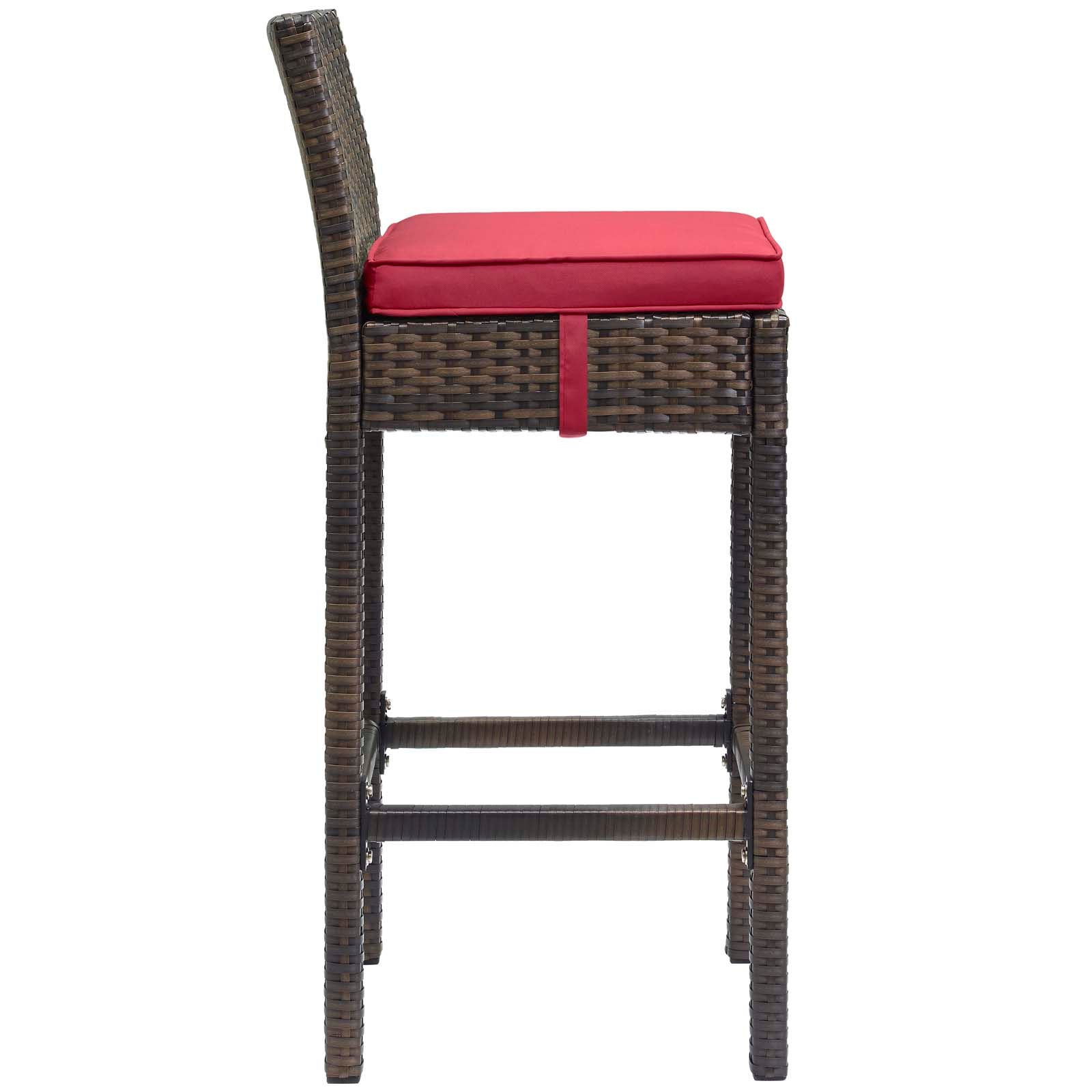 Modway Outdoor Barstools - Conduit Bar Stool Outdoor Patio Wicker Rattan Set of 4 Brown Red