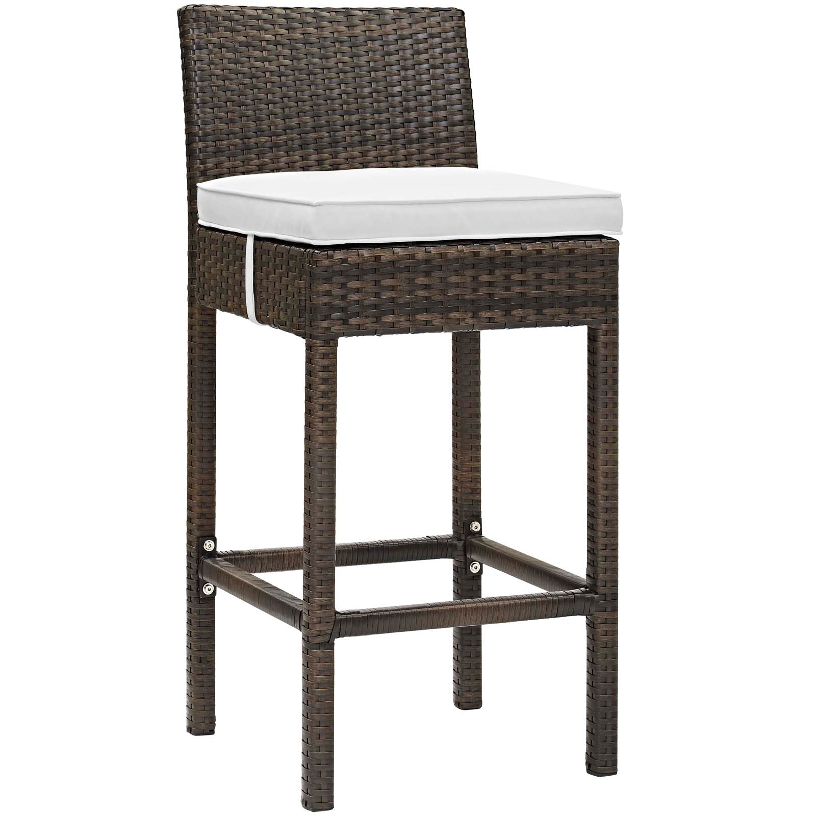 Modway Outdoor Barstools - Conduit Bar Stool Outdoor Patio Wicker Rattan Set of 4 Brown White