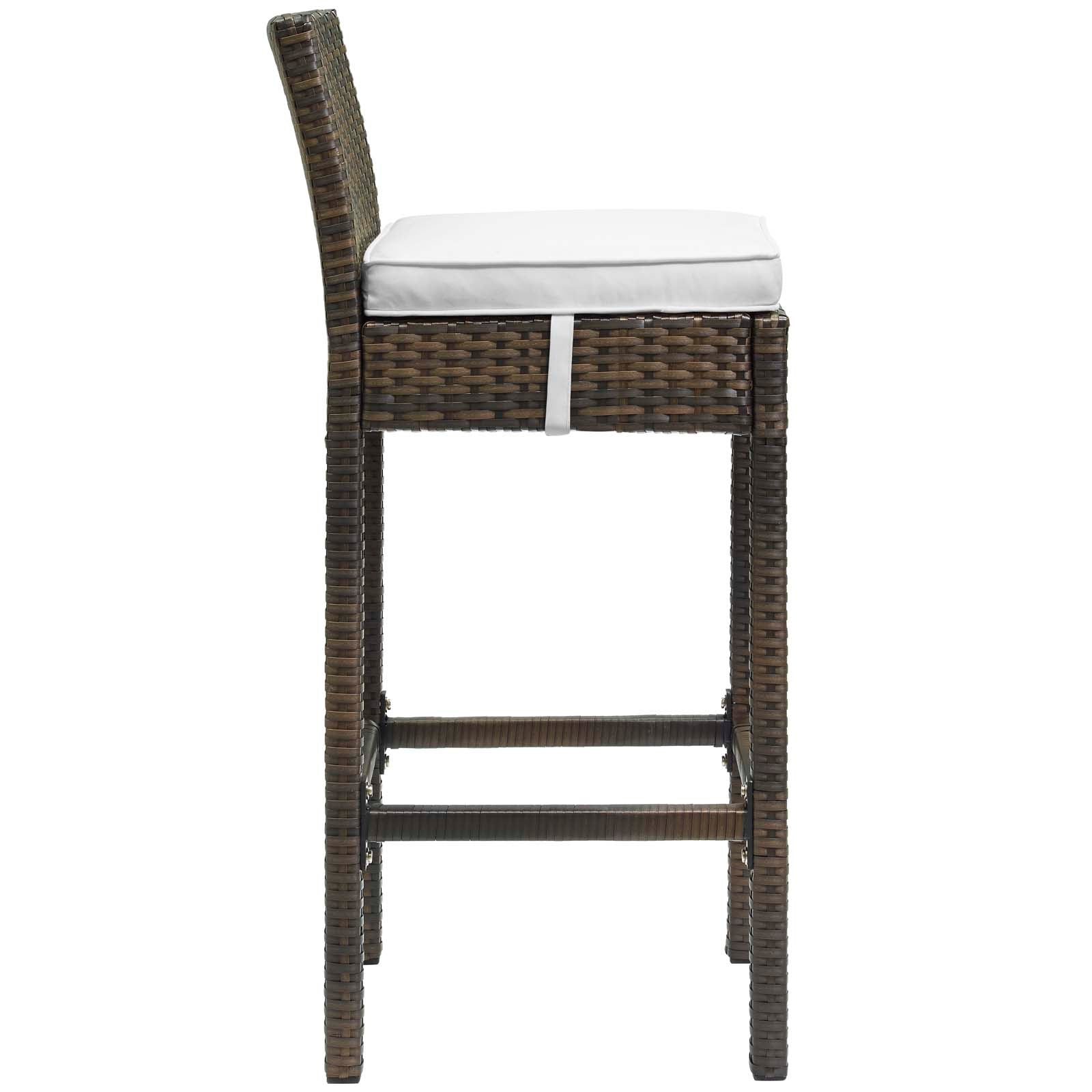 Modway Outdoor Barstools - Conduit Bar Stool Outdoor Patio Wicker Rattan Set of 4 Brown White