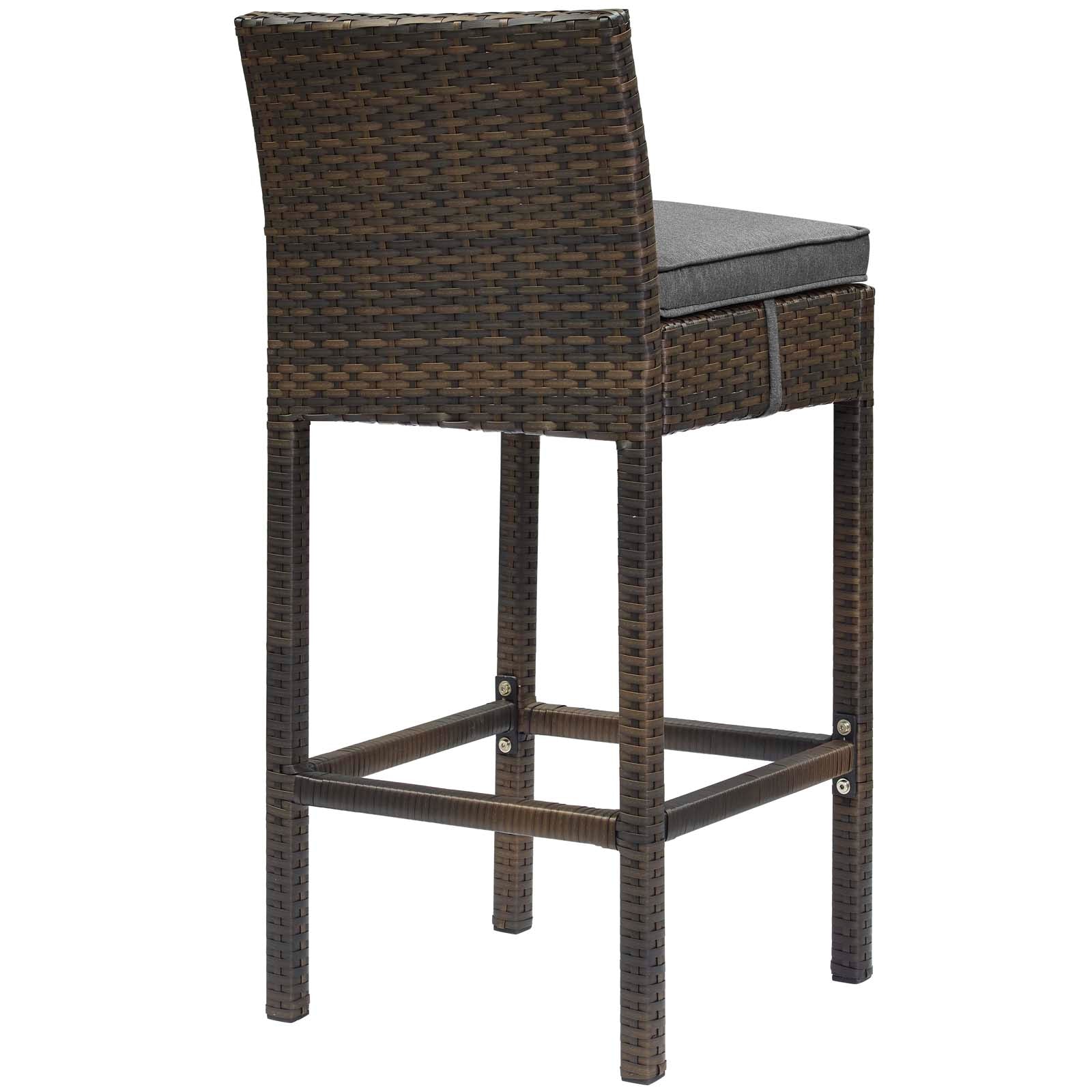 Modway Outdoor Barstools - Conduit Bar Stool Outdoor Patio Wicker Rattan Set of 2 Brown Charcoal