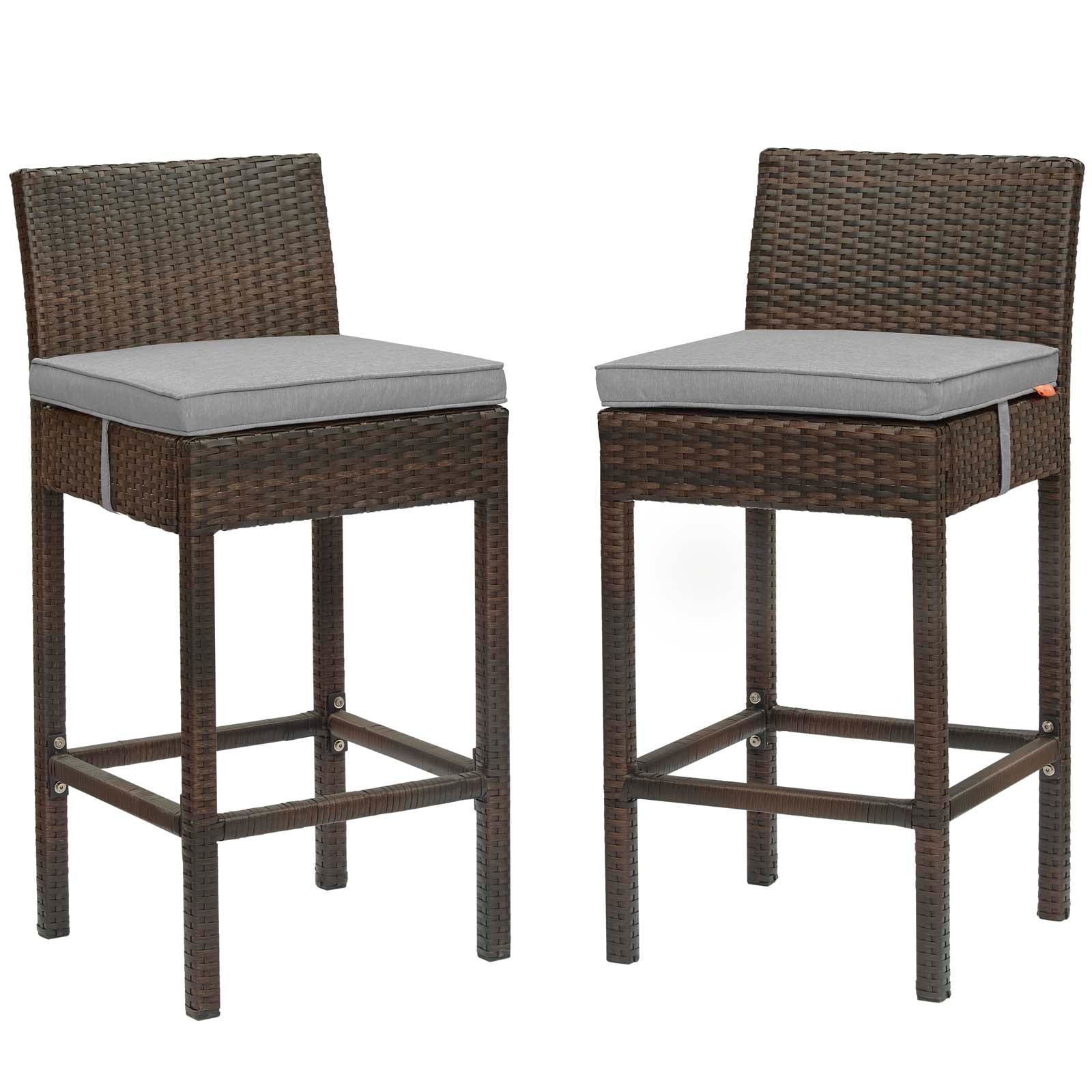 Modway Outdoor Barstools - Conduit Bar Stool Outdoor Patio Wicker Rattan Set of 2 Brown Gray