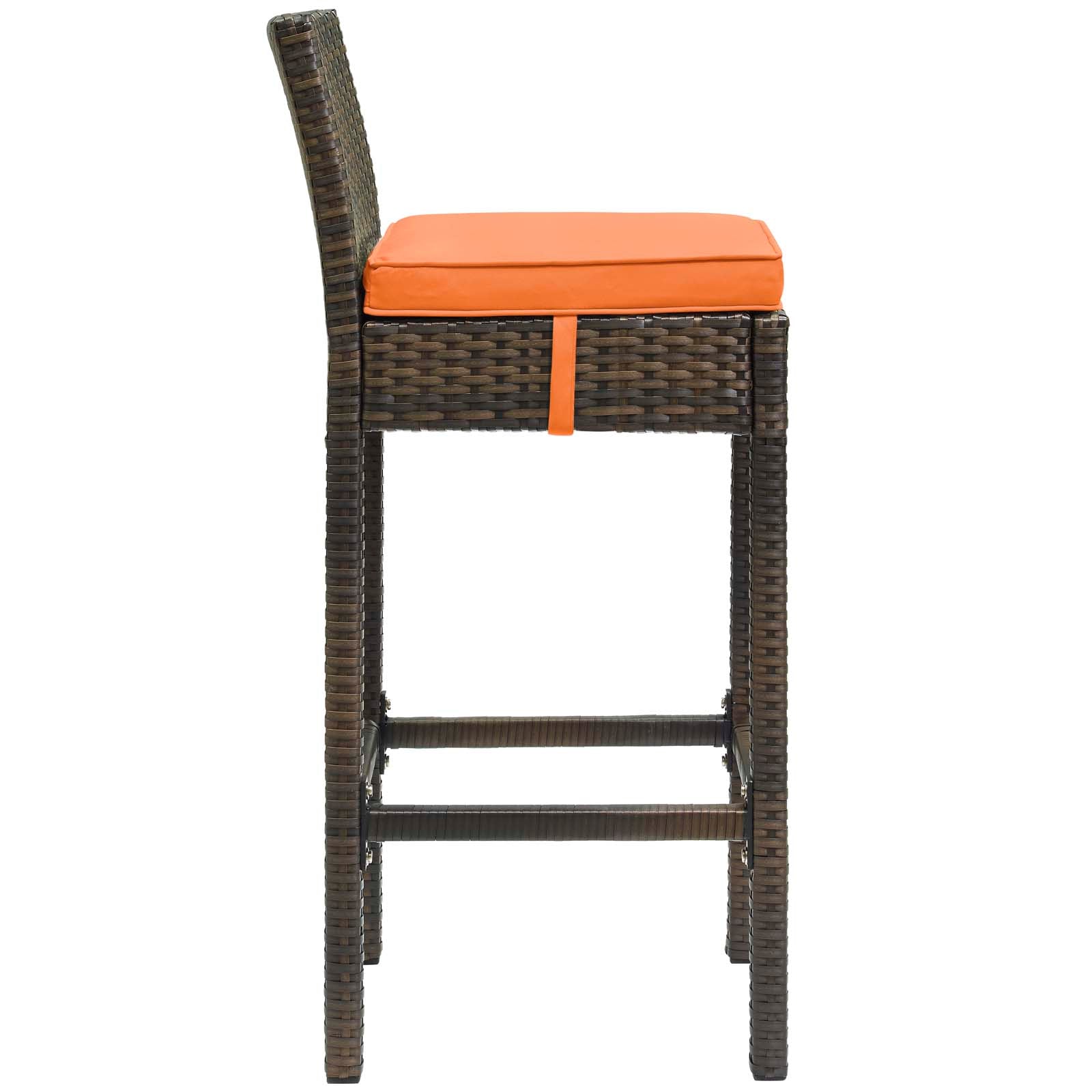 Modway Outdoor Barstools - Conduit Bar Stool Outdoor Patio Wicker Rattan Set of 2 Brown Orange
