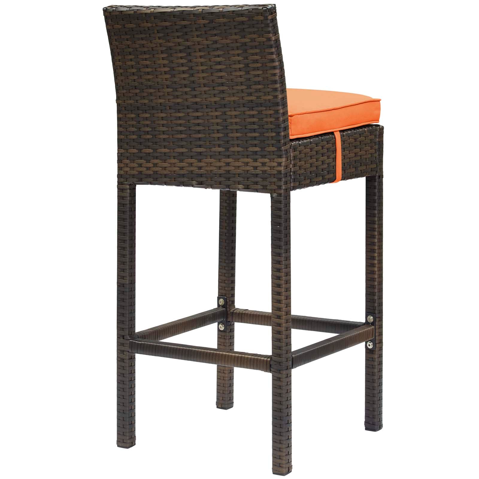 Modway Outdoor Barstools - Conduit Bar Stool Outdoor Patio Wicker Rattan Set of 2 Brown Orange