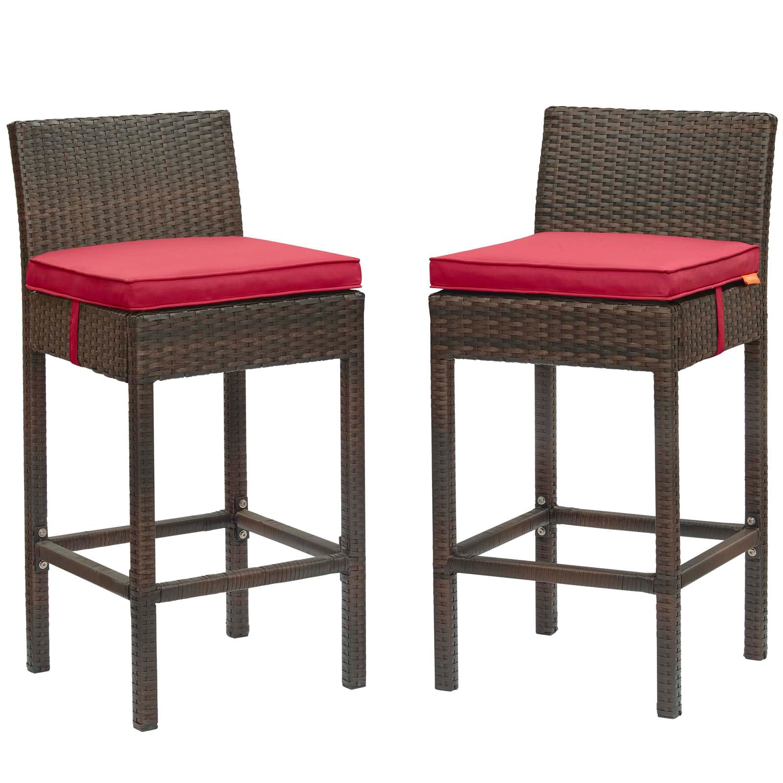 Modway Outdoor Barstools - Conduit Bar Stool Outdoor Patio Wicker Rattan Set of 2 Brown Red