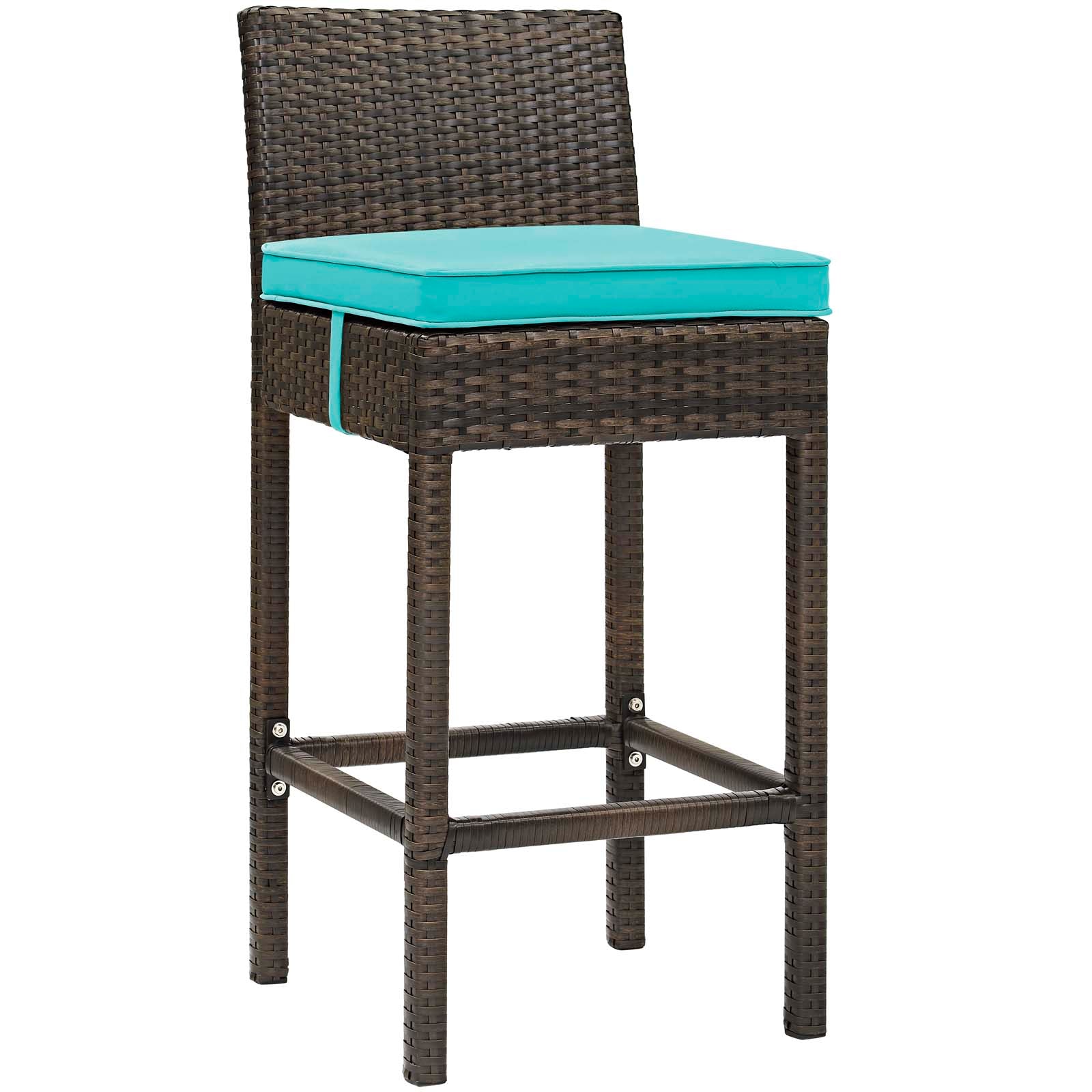 Modway Outdoor Barstools - Conduit Bar Stool Outdoor Patio Wicker Rattan Set of 2 Brown Turquoise
