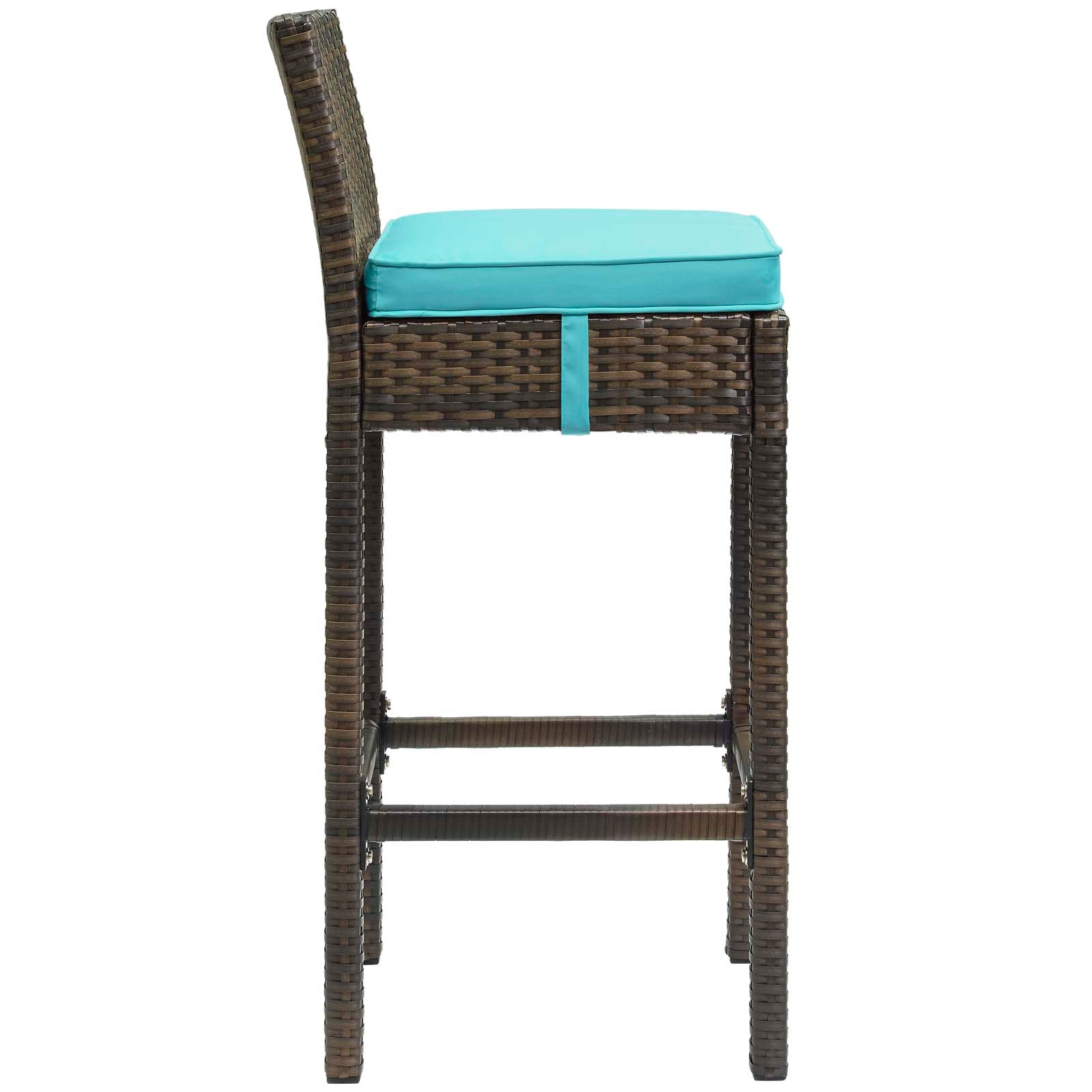 Modway Outdoor Barstools - Conduit Bar Stool Outdoor Patio Wicker Rattan Set of 2 Brown Turquoise