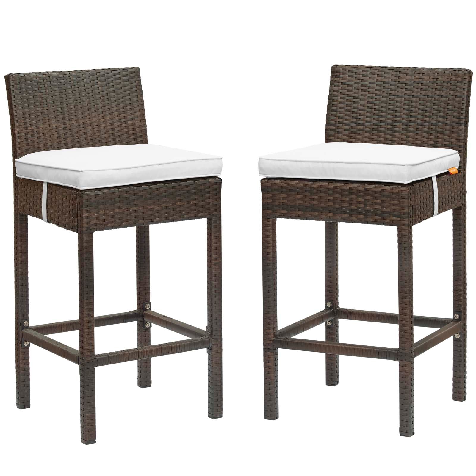 Modway Outdoor Barstools - Conduit Bar Stool Outdoor Patio Wicker Rattan Set of 2 Brown White