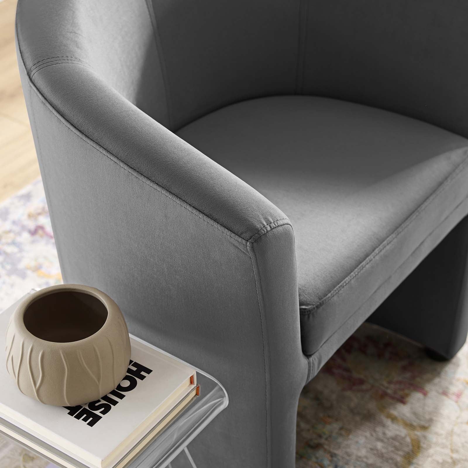 Modway Living Room Sets - Divulge Performance Velvet Arm Chair and Ottoman Set Gray