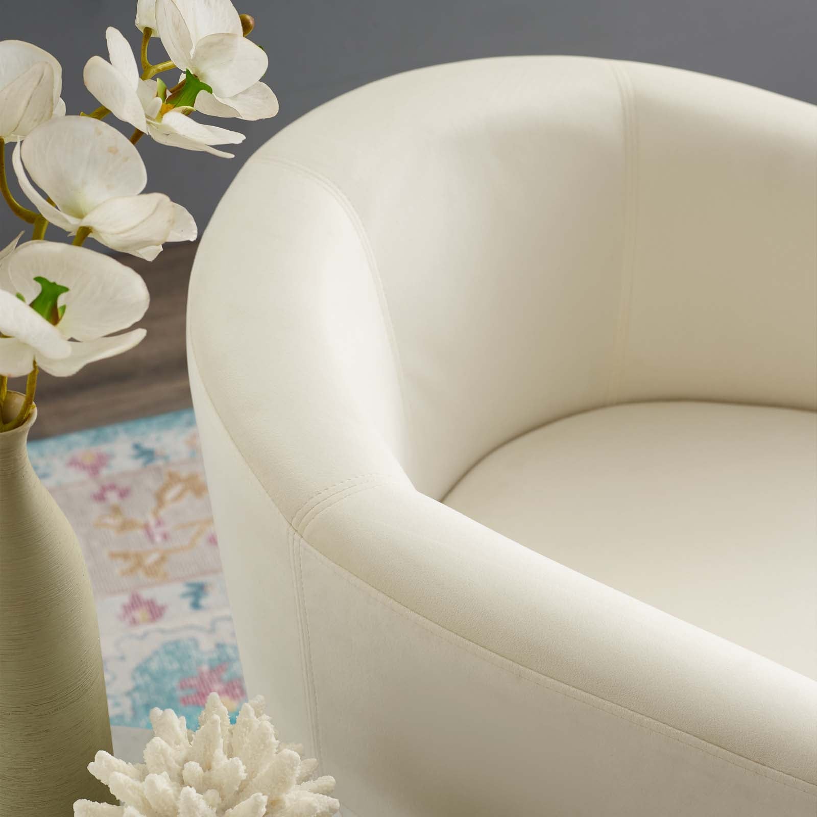 Modway Ottomans & Stools - Divulge Performance Velvet Arm Chair and Ottoman Set Ivory