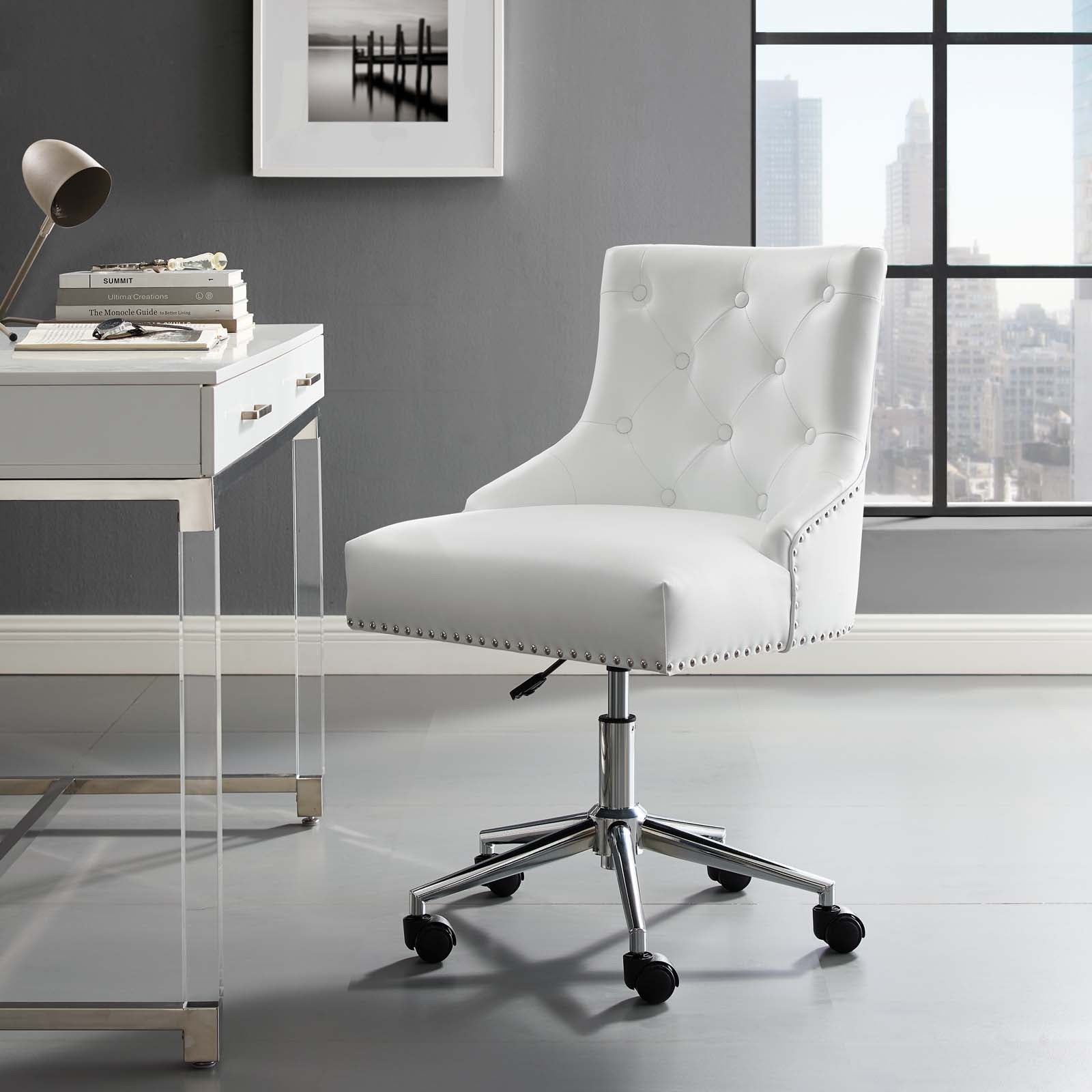Modway Task Chairs - Regent Tufted Button Swivel Faux Leather Office Chair White