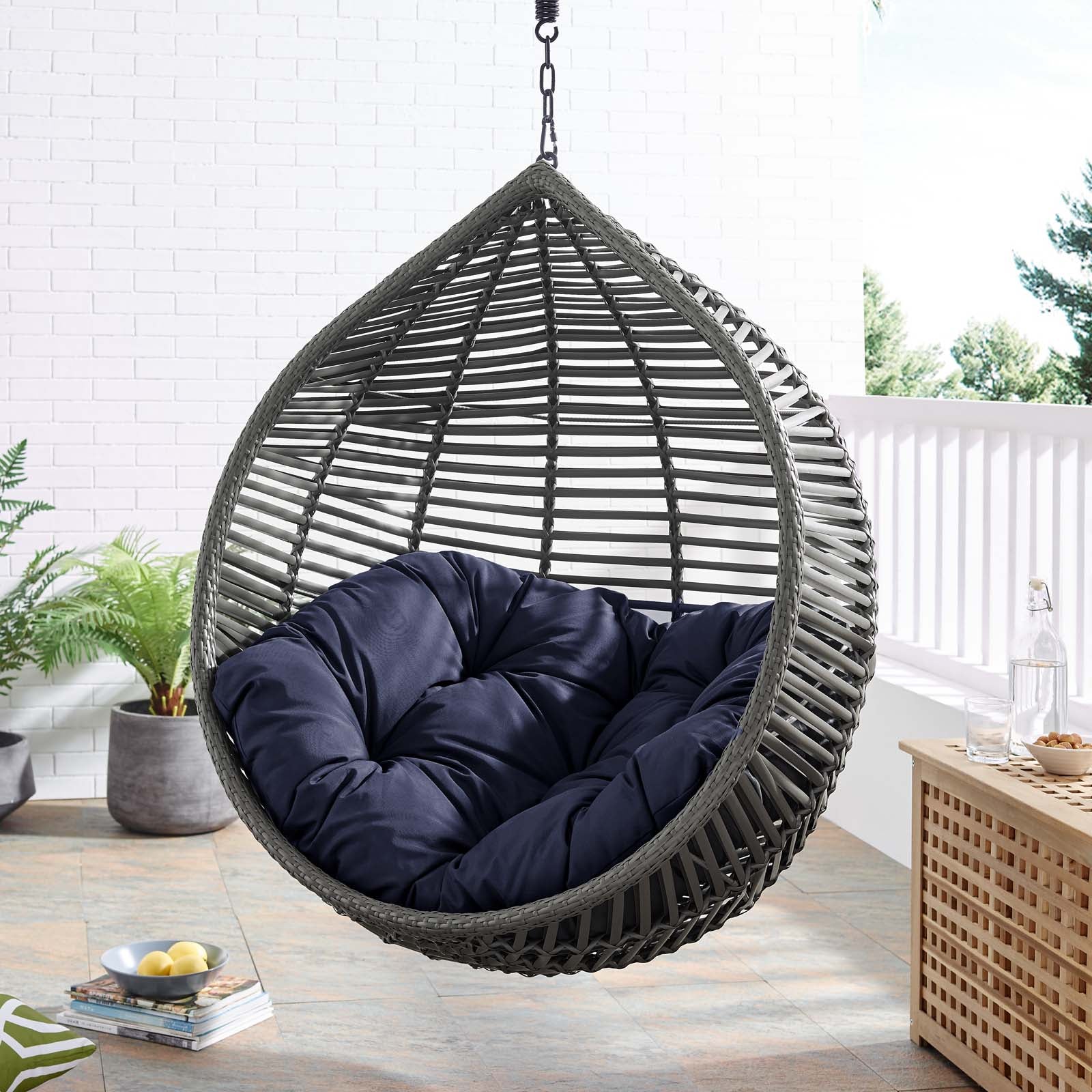 Modway Outdoor Swings - Garner Teardrop Outdoor Patio Swing Chair Gray Navy