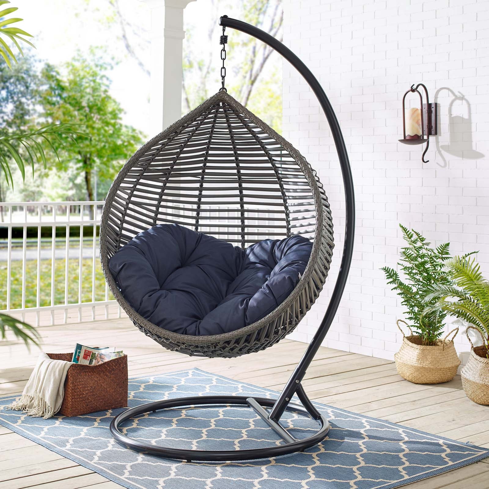 Modway Outdoor Swings - Garner Teardrop Outdoor Patio Swing Chair Gray Navy