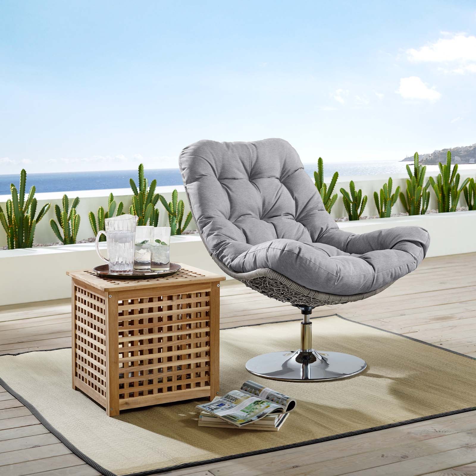 Modway Outdoor Conversation Sets - Brighton-Wicker-Rattan-Outdoor-Patio-Swivel-Lounge-Chair-Light-Gray-Gray
