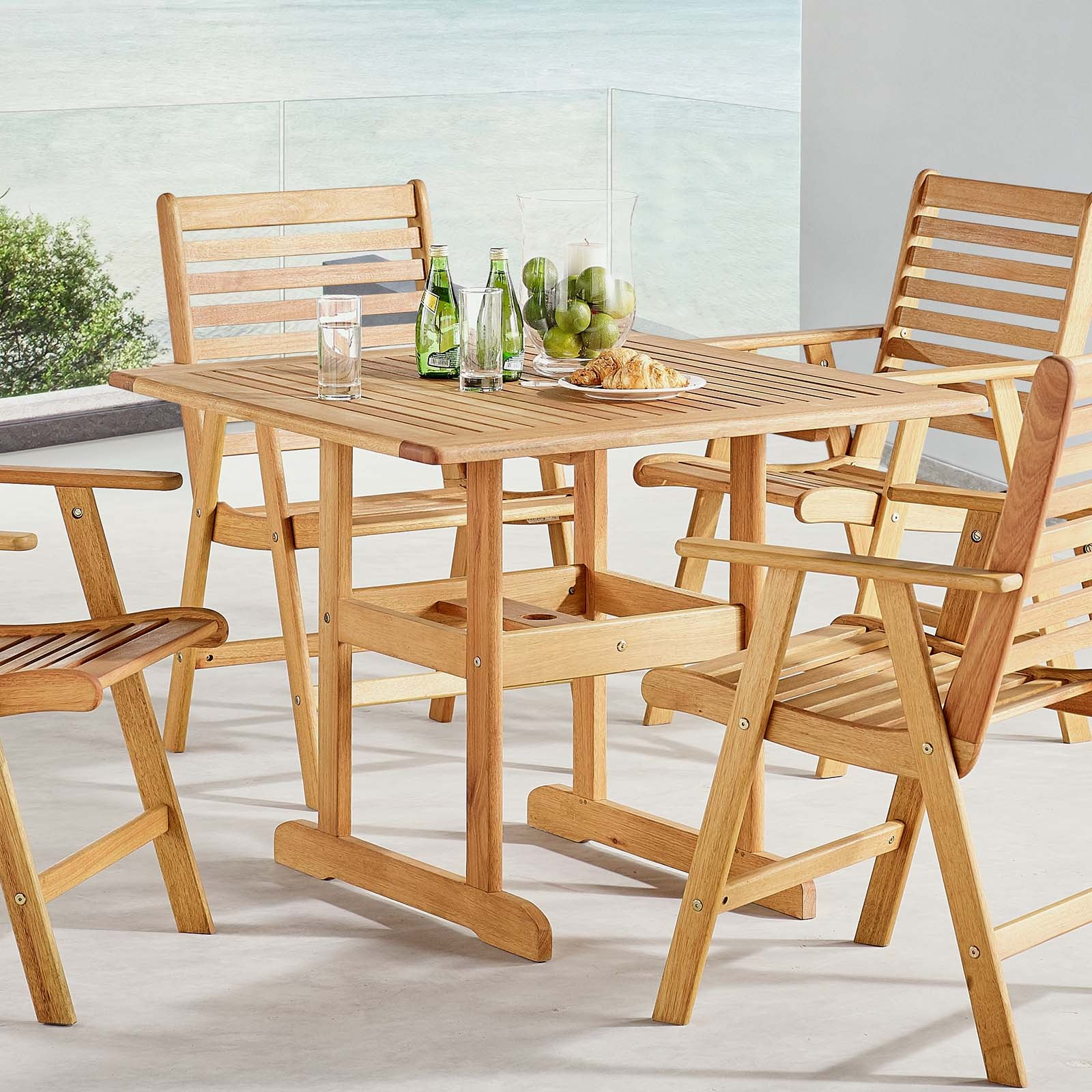 Modway Outdoor Dining Tables - Hatteras 36" Square Outdoor Patio Eucalyptus Wood Dining Table Natural