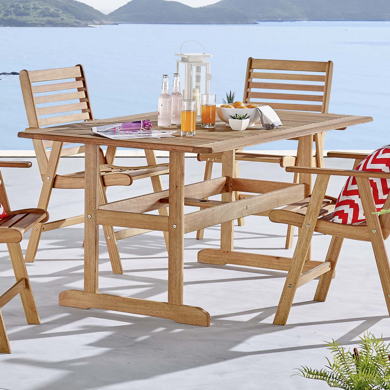 Modway Outdoor Dining Tables - Hatteras 59" Rectangle Outdoor Patio Eucalyptus Wood Dining Table Natural