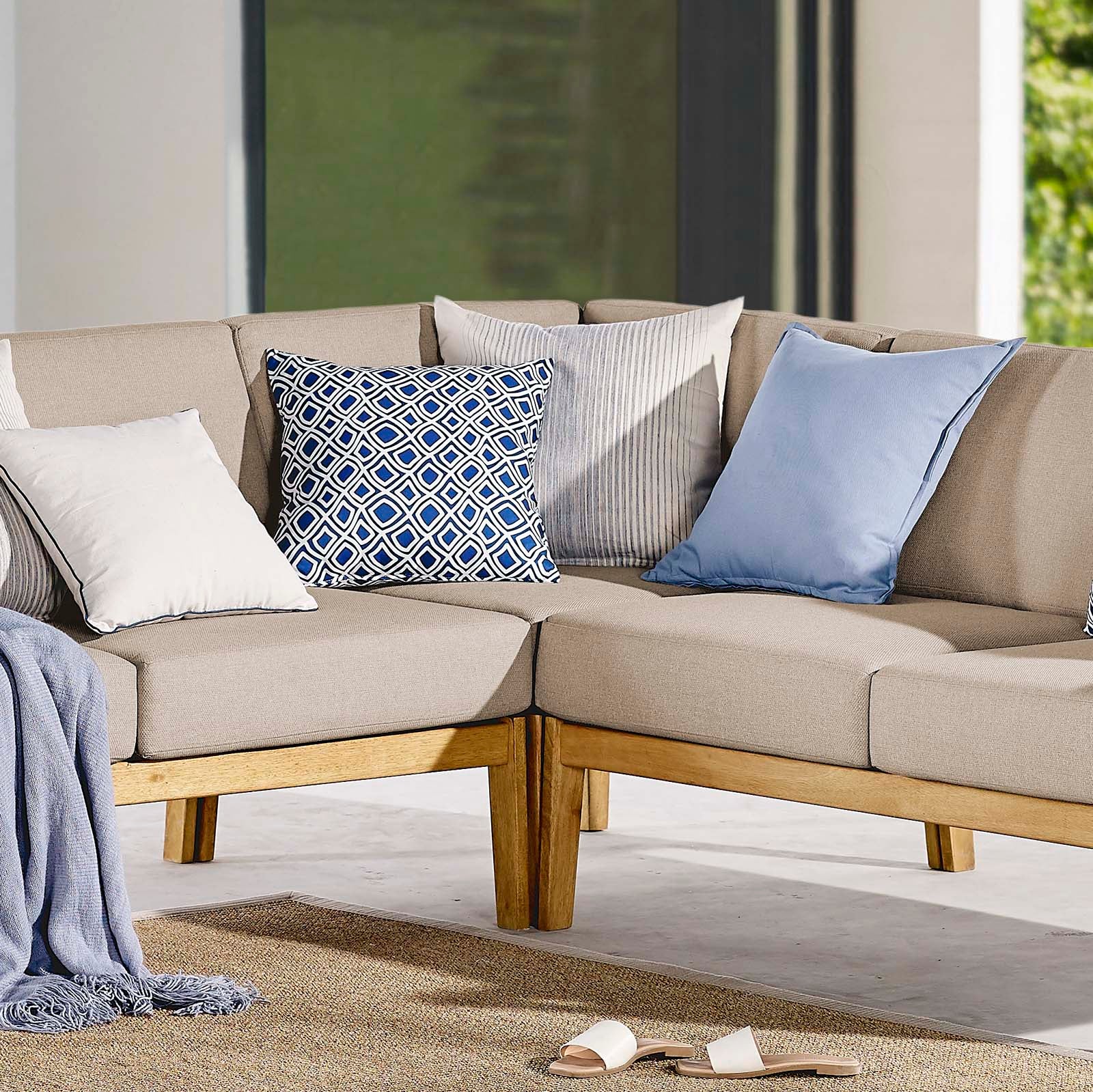 Modway Outdoor Chairs - Sedona Outdoor Patio Eucalyptus Wood Sectional Sofa Corner Chair Natural Taupe