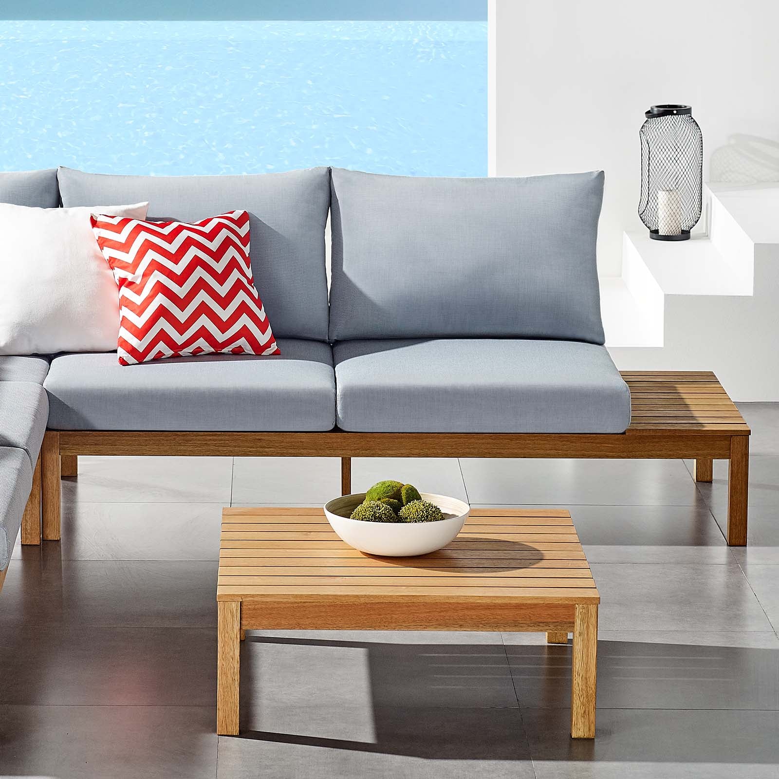 Modway Outdoor Sofas - Freeport Karri Outdoor Patio Loveseat with End Table Natural Light Blue