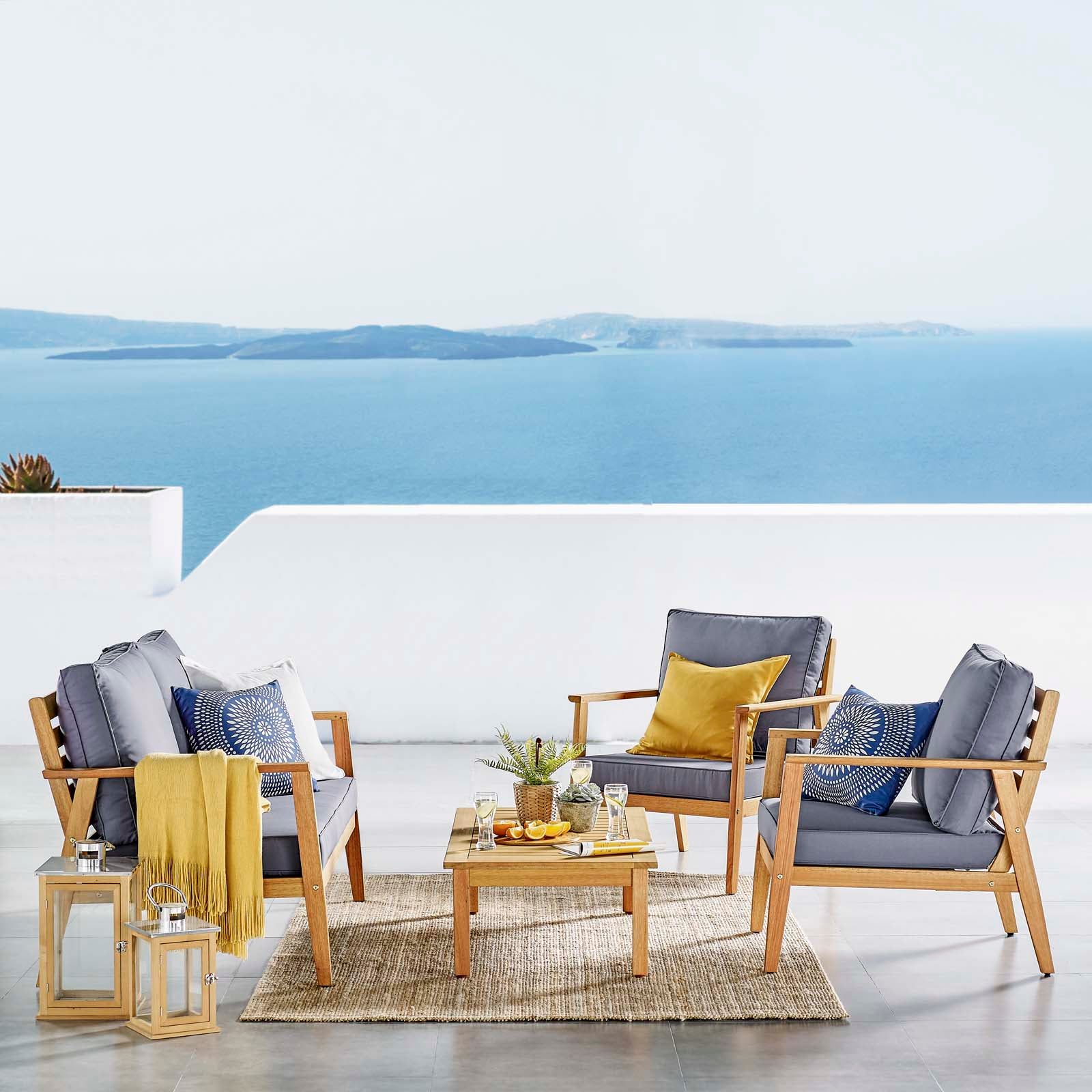 Syracuse Outdoor Patio 4 Piece Set Natural & Gray