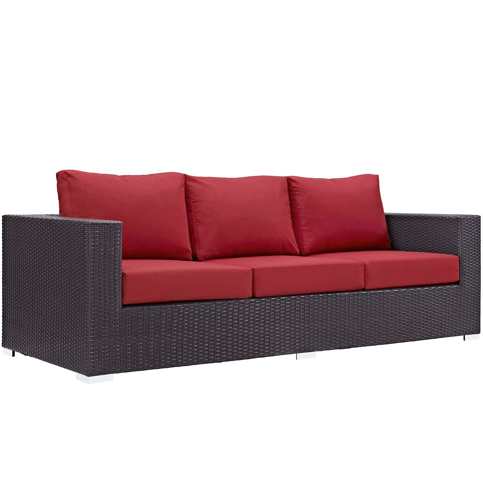 Modway Outdoor Conversation Sets - Convene 3 Piece Set Outdoor Patio with Fire Pit Espresso Red