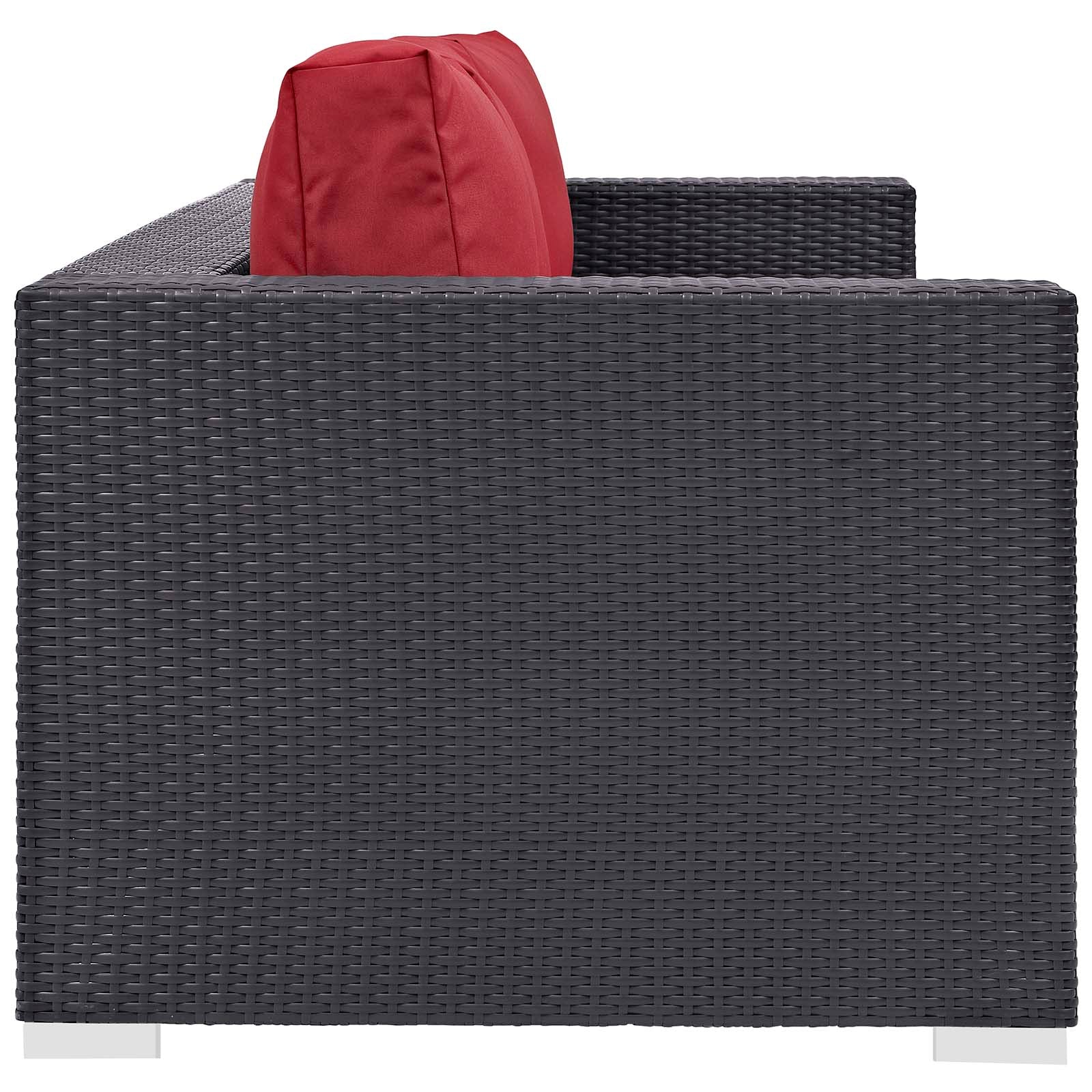 Modway Outdoor Conversation Sets - Convene 3 Piece Set Outdoor Patio with Fire Pit Espresso Red