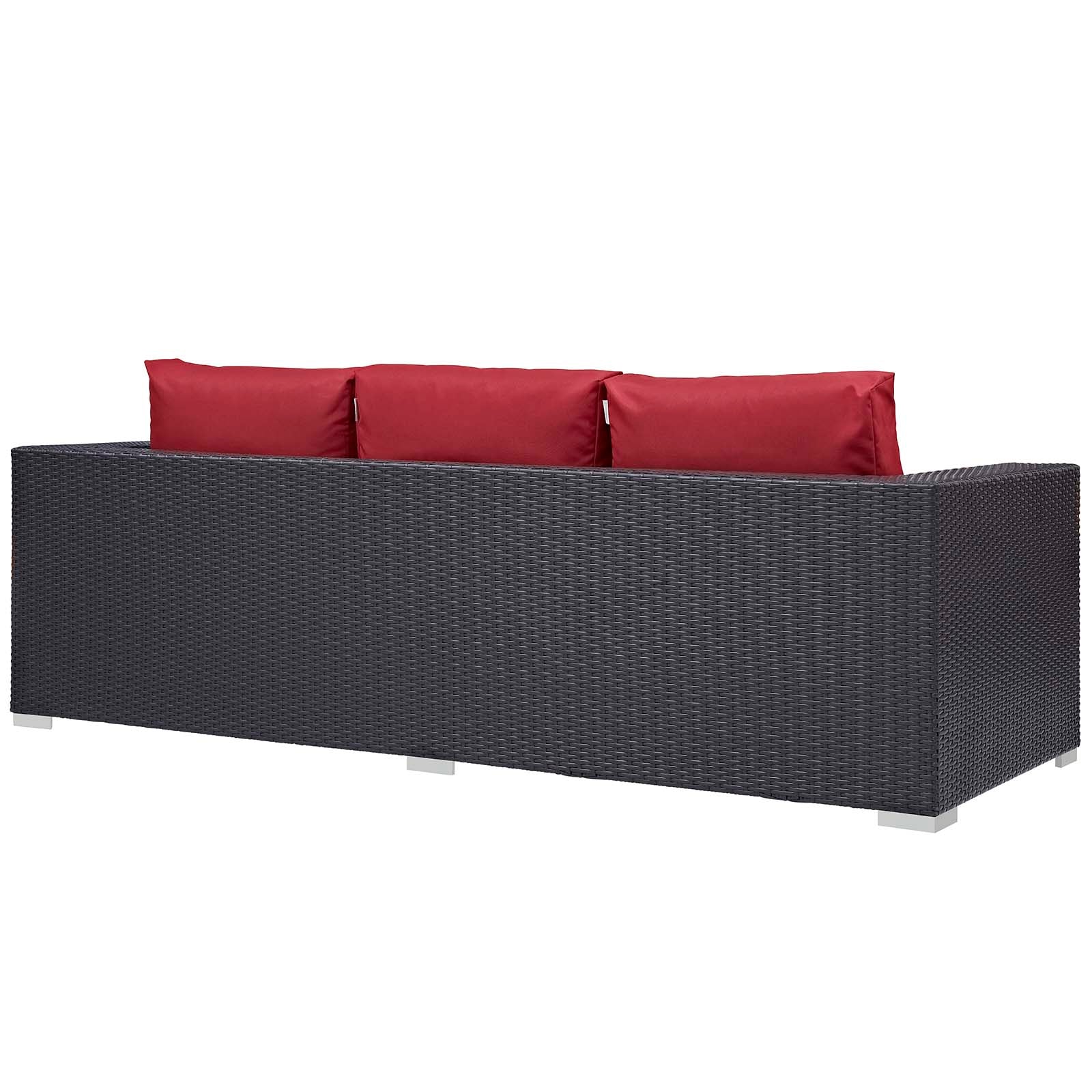 Modway Outdoor Conversation Sets - Convene 3 Piece Set Outdoor Patio with Fire Pit Espresso Red