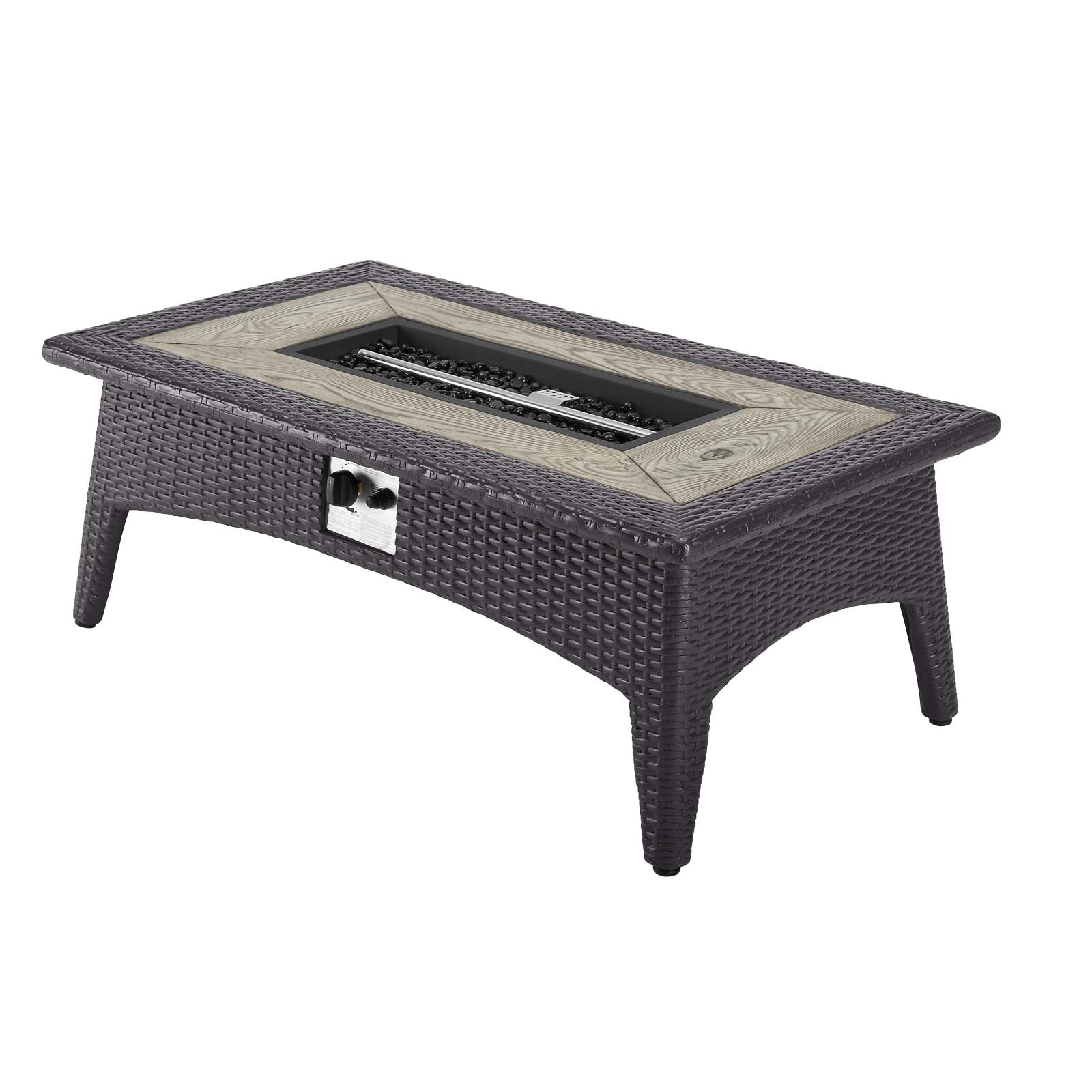 Modway Outdoor Conversation Sets - Convene 3 Piece Set Outdoor Patio with Fire Pit Espresso Red