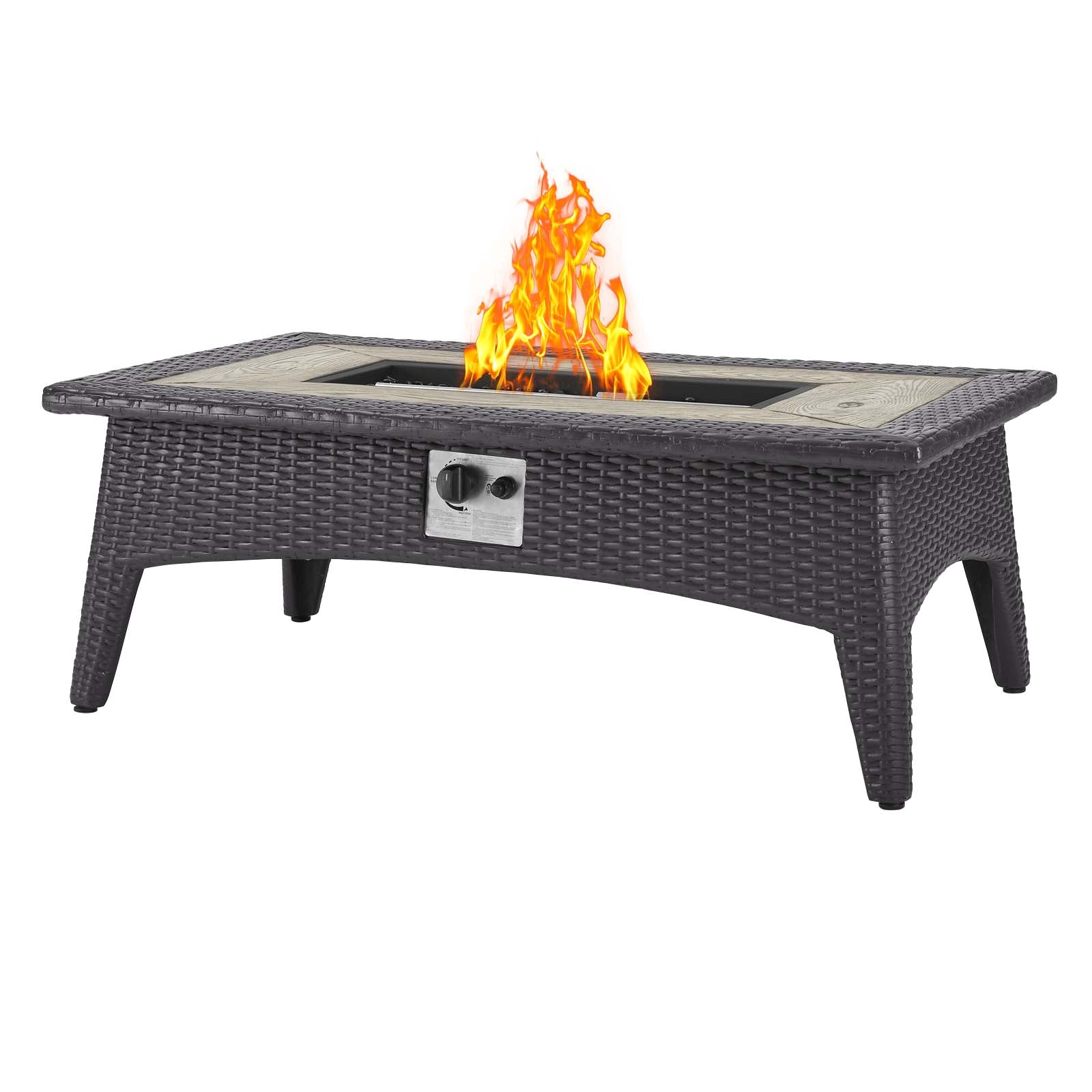 Modway Outdoor Conversation Sets - Convene 3 Piece Set Outdoor Patio with Fire Pit Espresso Red