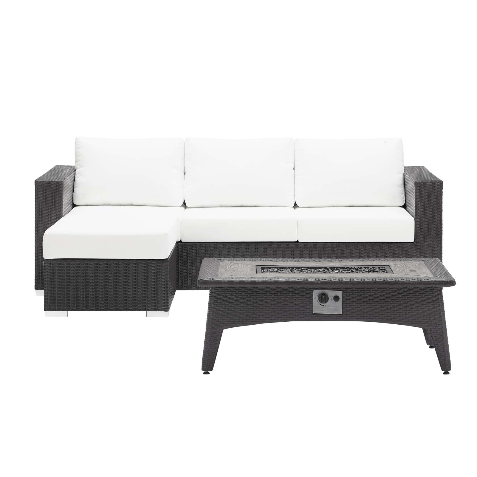 Modway Outdoor Conversation Sets - Convene 3 Piece Set 88" Outdoor Patio with Fire Pit Espresso White