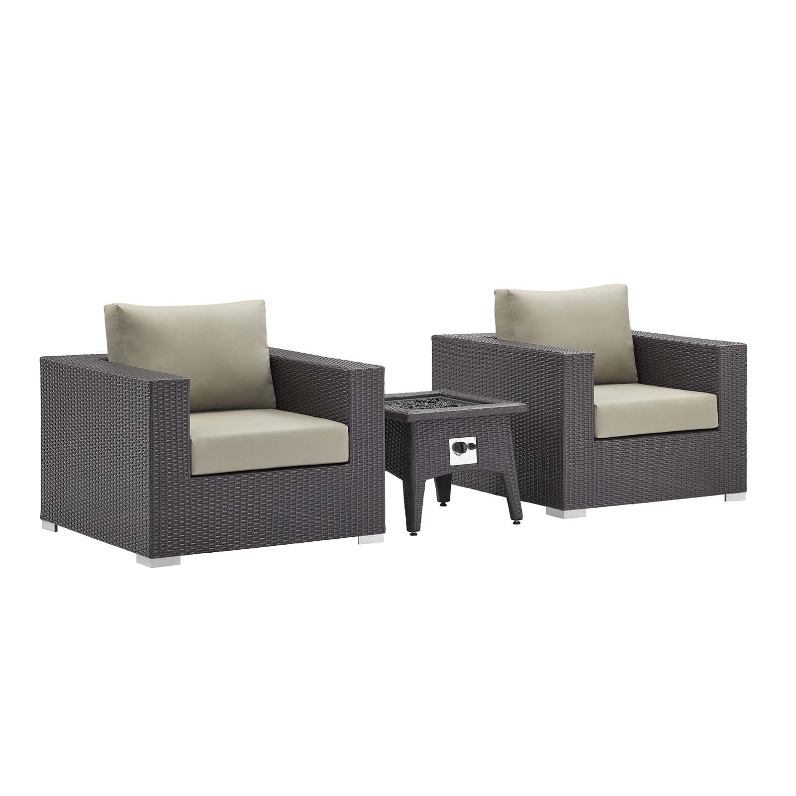 Modway Outdoor Conversation Sets - Convene 3 Piece Set 95"W Outdoor Patio with Fire Pit Espresso And Beige