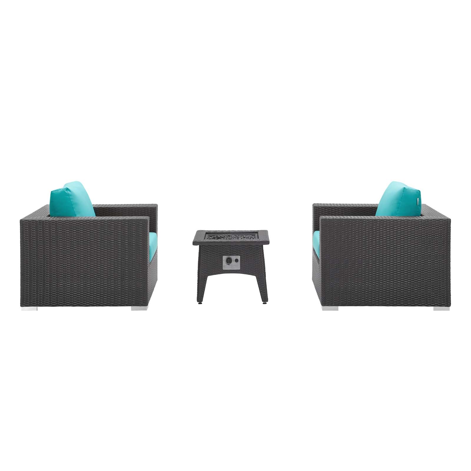 Modway Outdoor Conversation Sets - Convene 3 Piece Set Outdoor Patio with Fire Pit Espresso Turquois