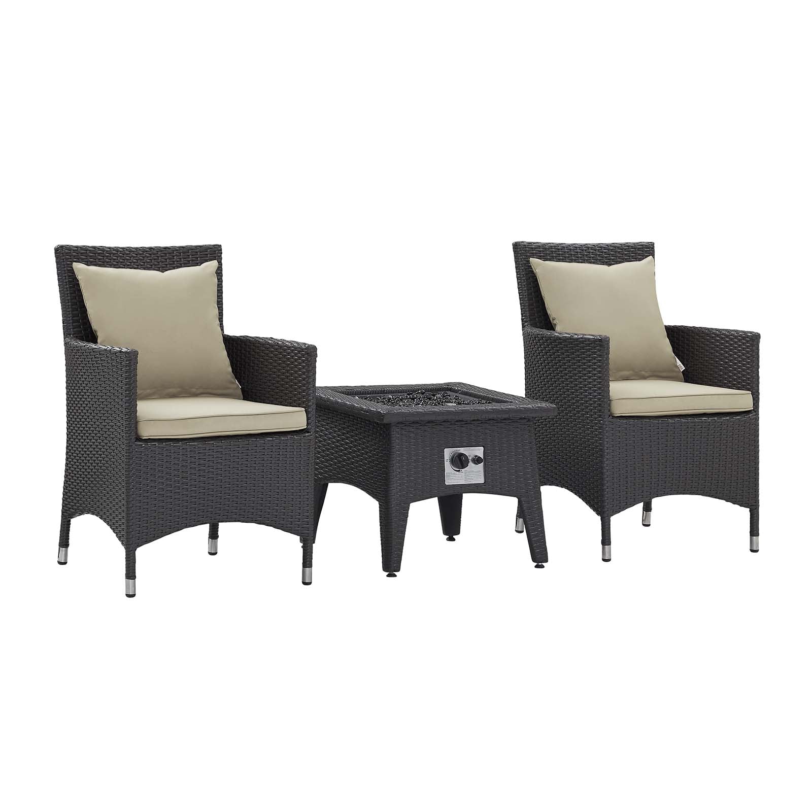 Modway Outdoor Dining Sets - Convene 3 Piece Set Outdoor Patio with Fire Pit Espresso Beige 71"