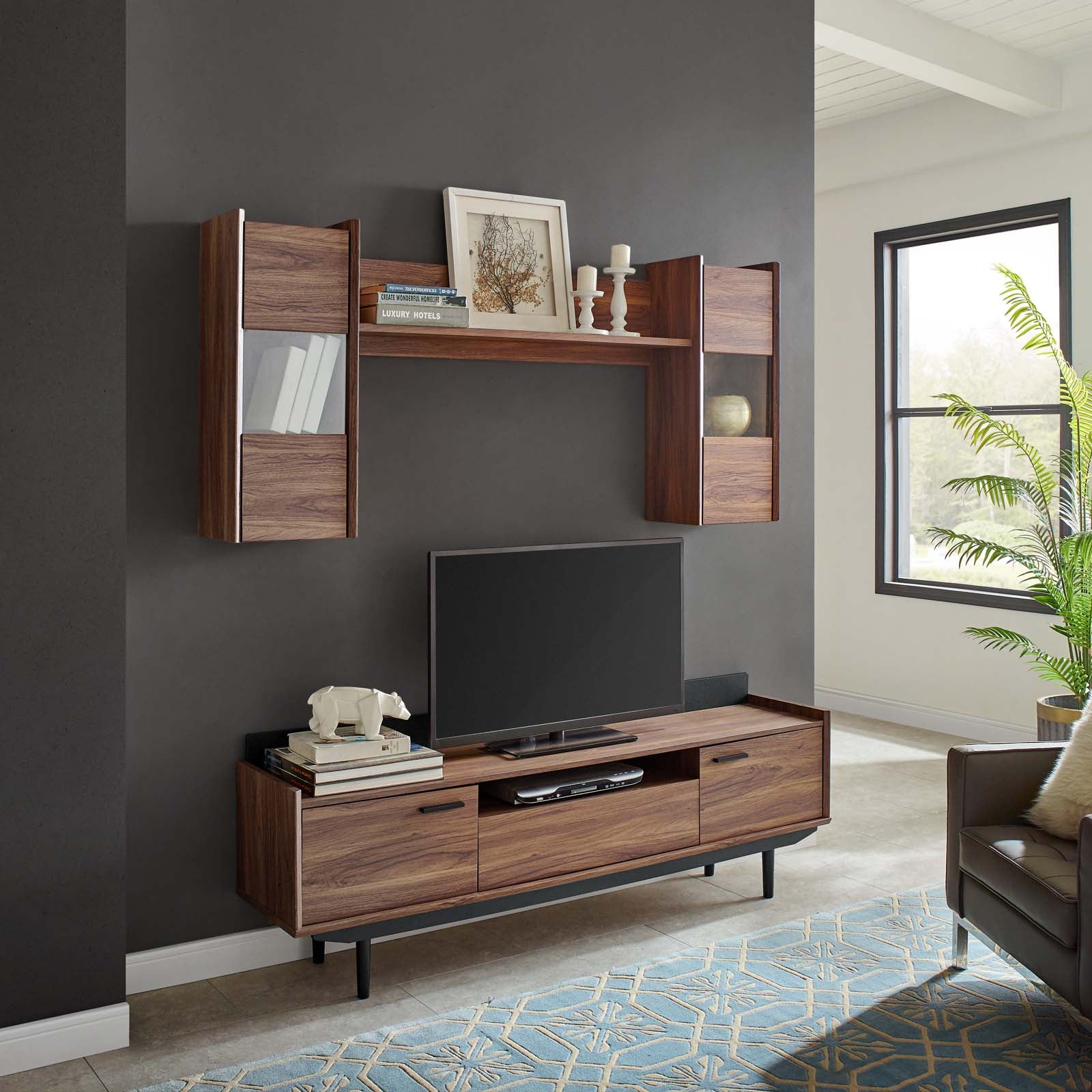 Modway TV & Media Units - Visionary 2 Piece Entertainment Center Walnut Black