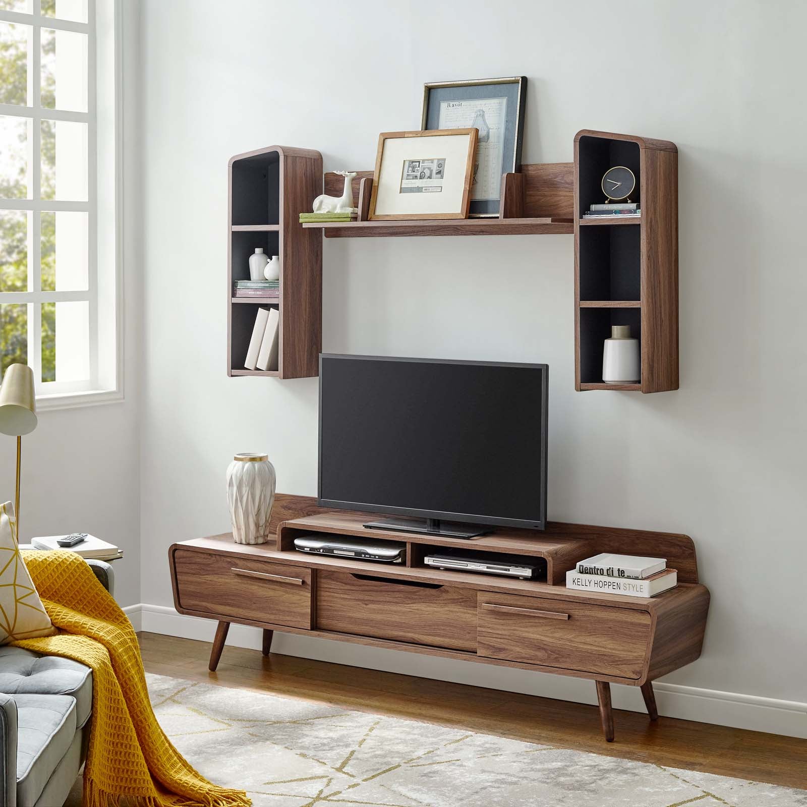 Modway TV & Media Units - Omnistand 2 Piece Entertainment Center Walnut Gray