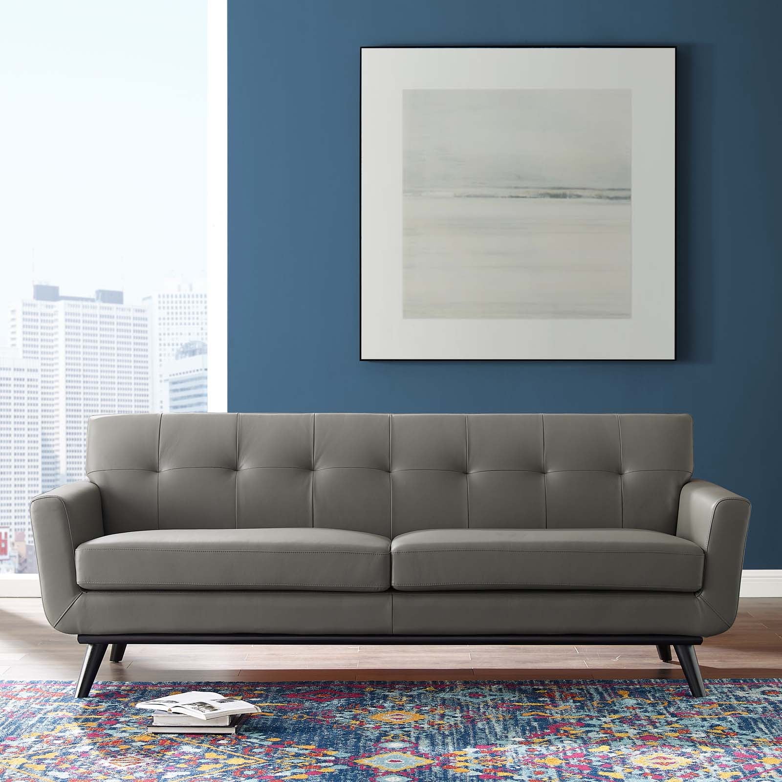 Modway Sofas & Couches - Engage Top-Grain Leather Living Room Lounge Sofa Gray