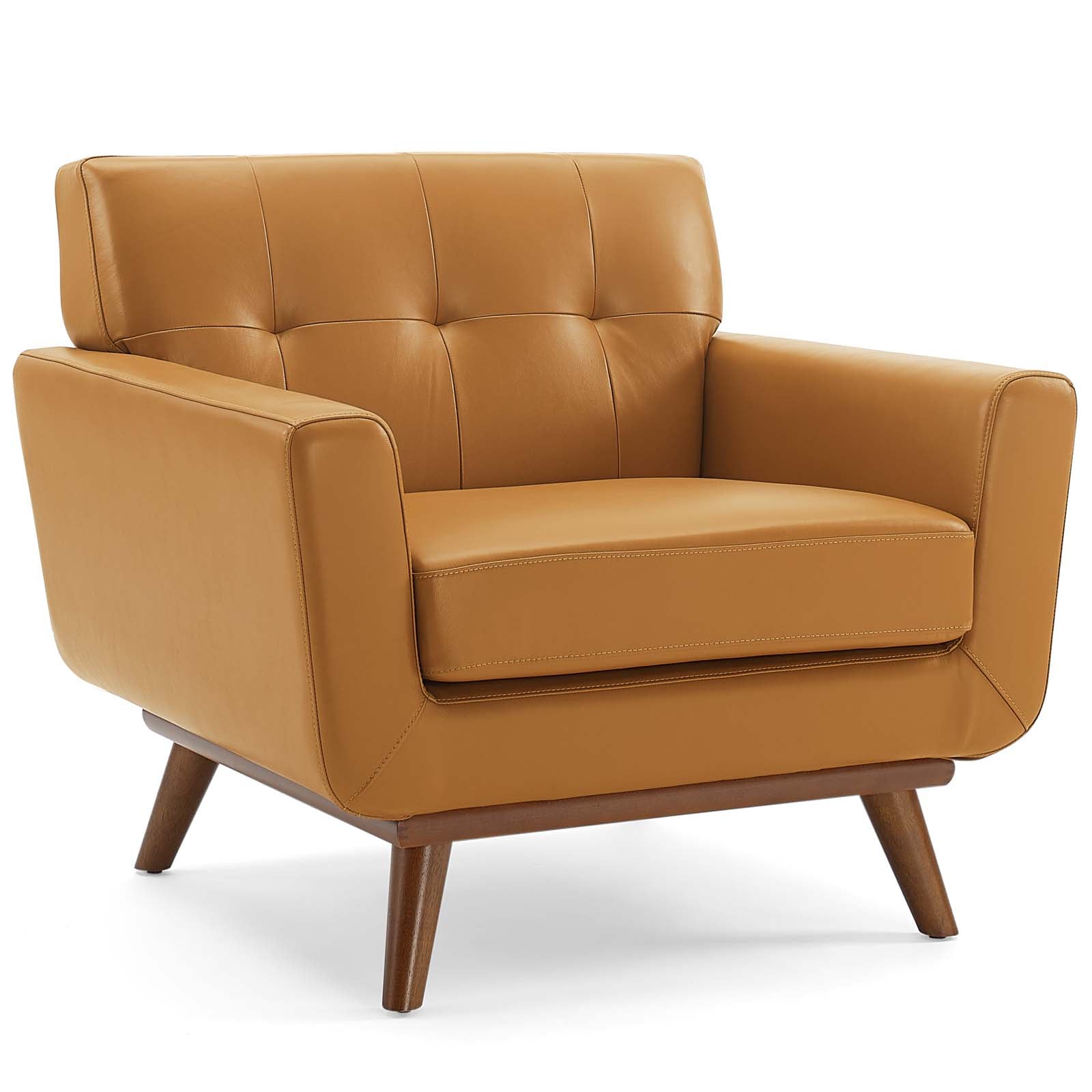 Modway Accent Chairs - Engage Top-Grain Leather Living Room Lounge Accent Armchair Tan