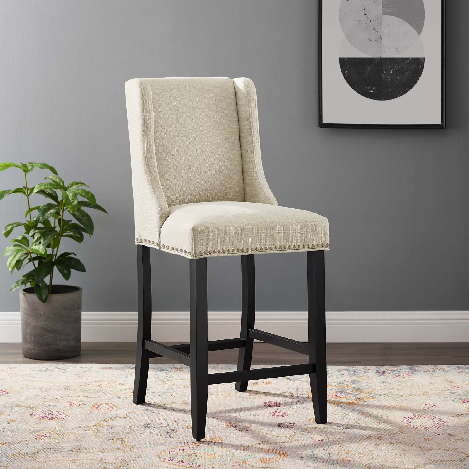 Modway Barstools - Baron Fabric Counter Stool Beige