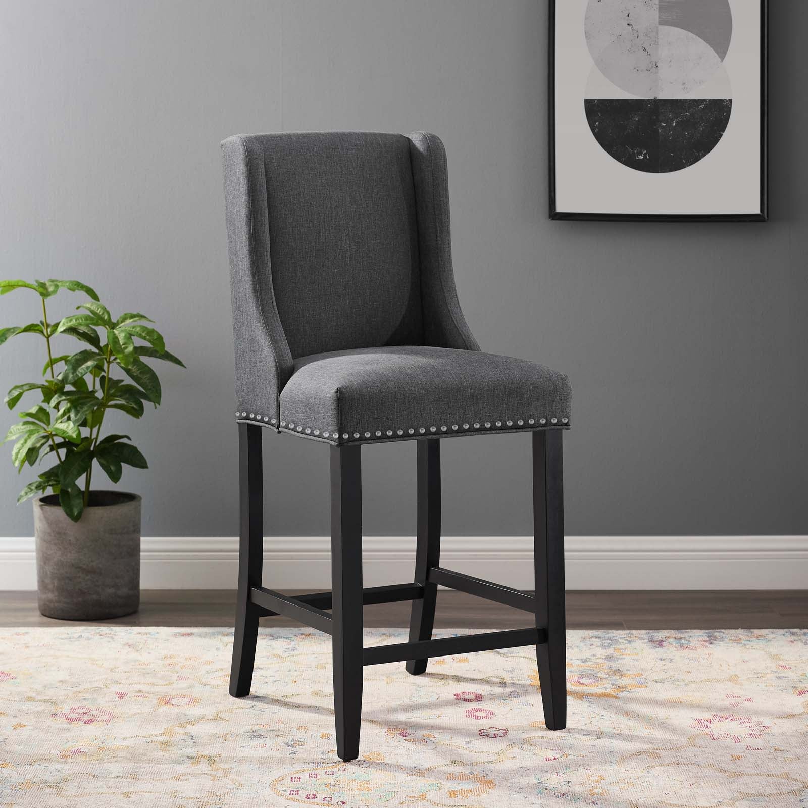 Modway Barstools - Baron Fabric Counter Stool Gray
